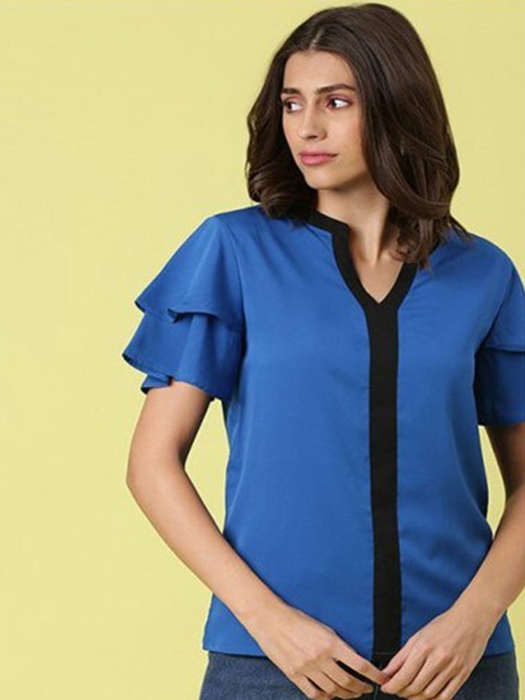 

Aila Notched Neck Cotton Top, Blue