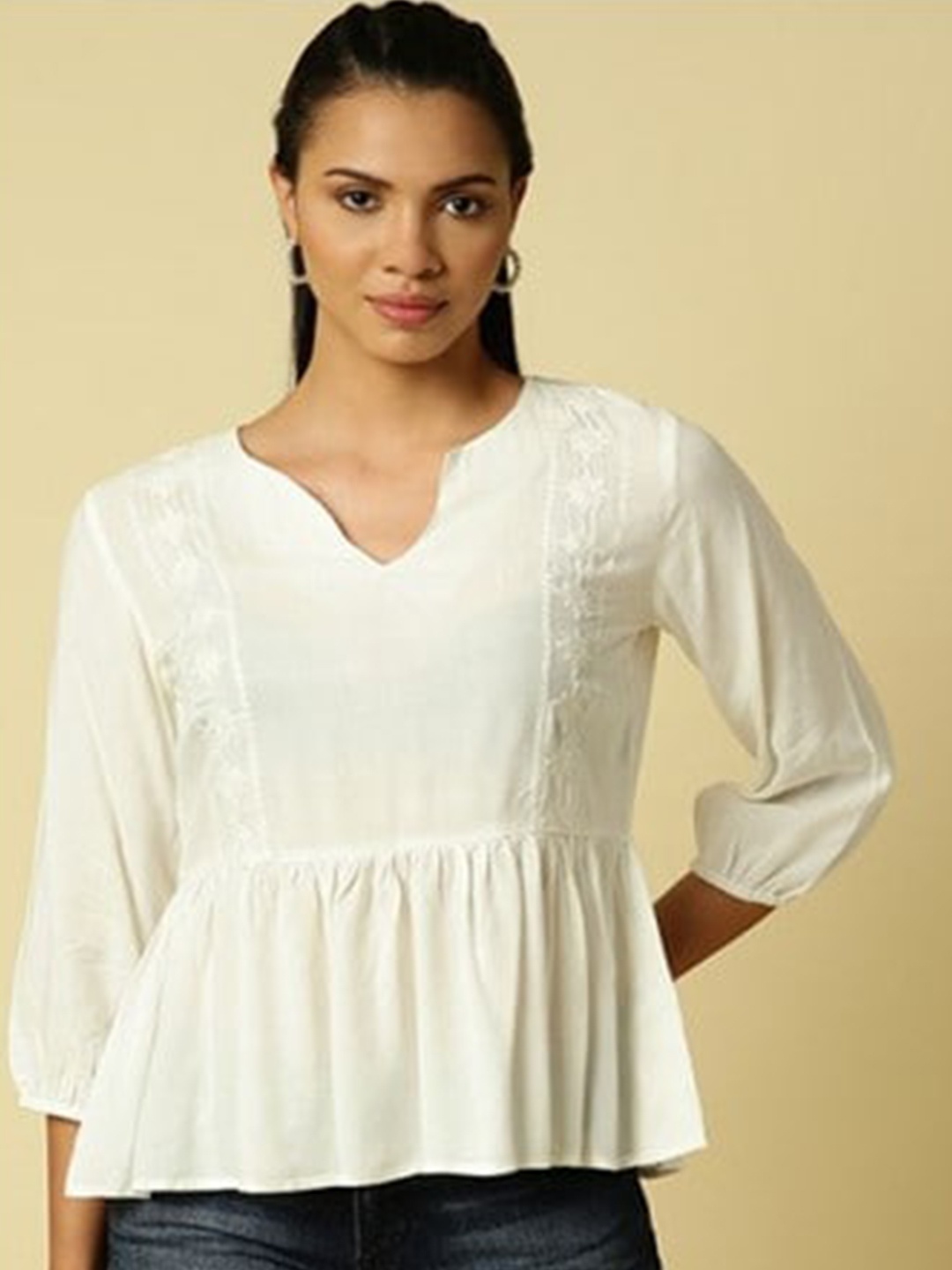 

Aila Embroidered Cotton Peplum Top, White