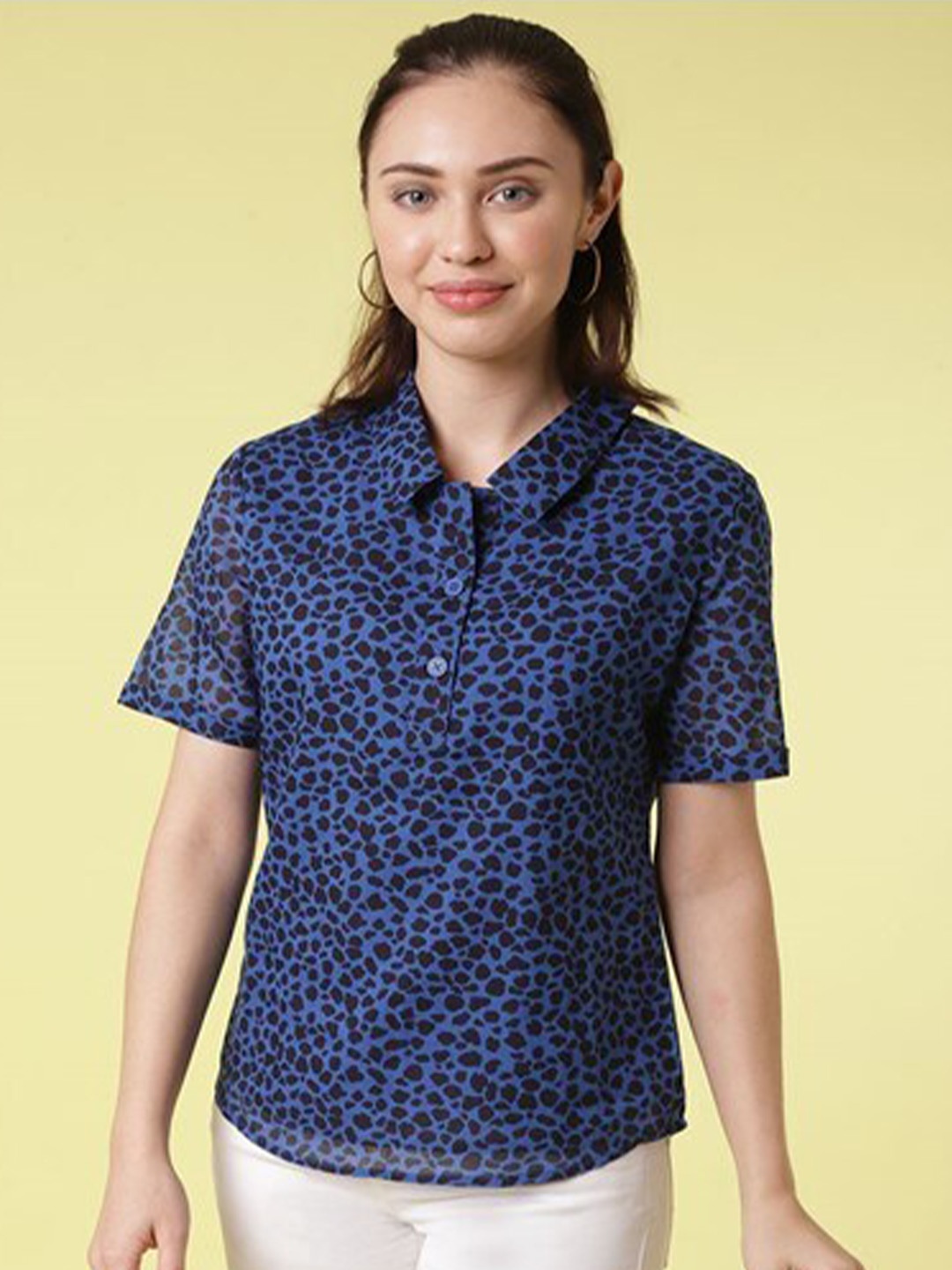 

Aila Abstract Printed Cotton Shirt Style Top, Blue