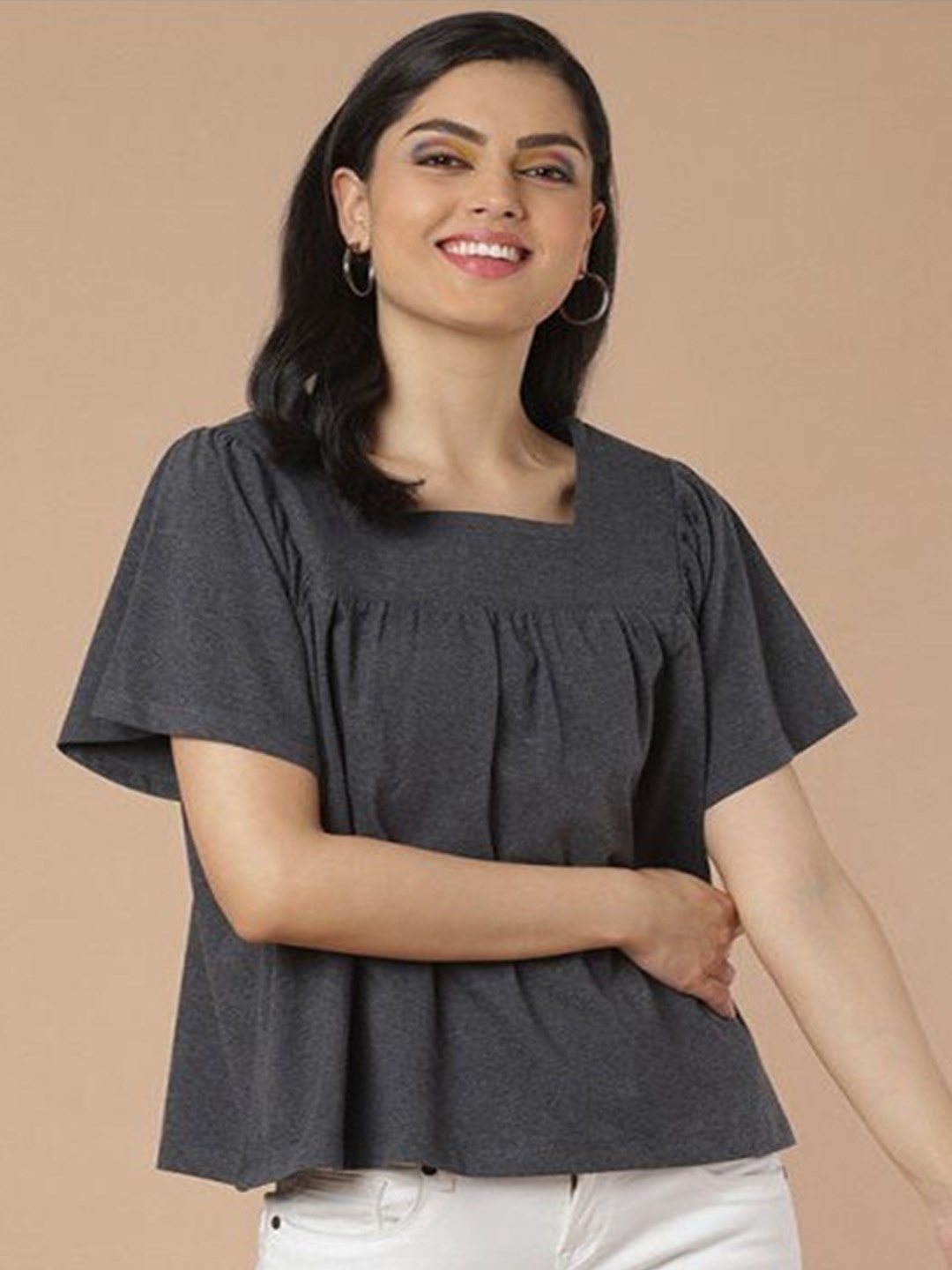 

Aila Cotton Regular Top, Grey melange