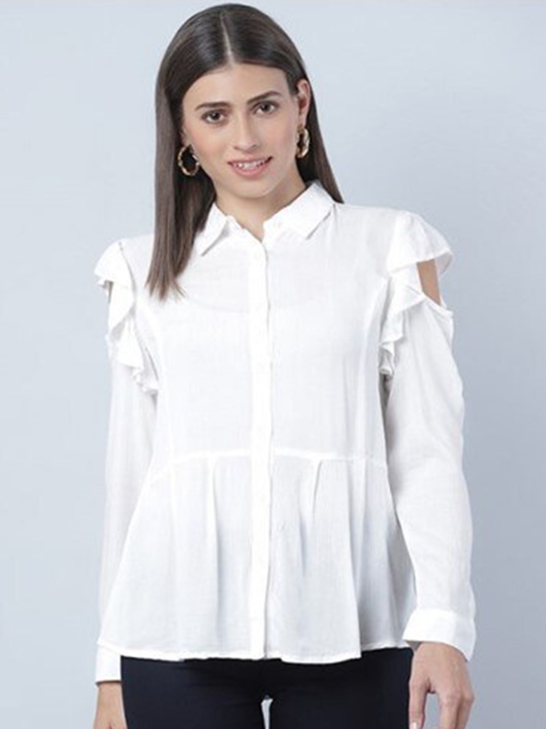 

Aila Shirt Collar Cotton Shirt Style Top, Off white