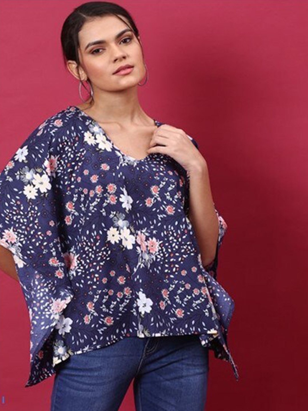 

Aila Floral Printed Kaftan Top, Blue