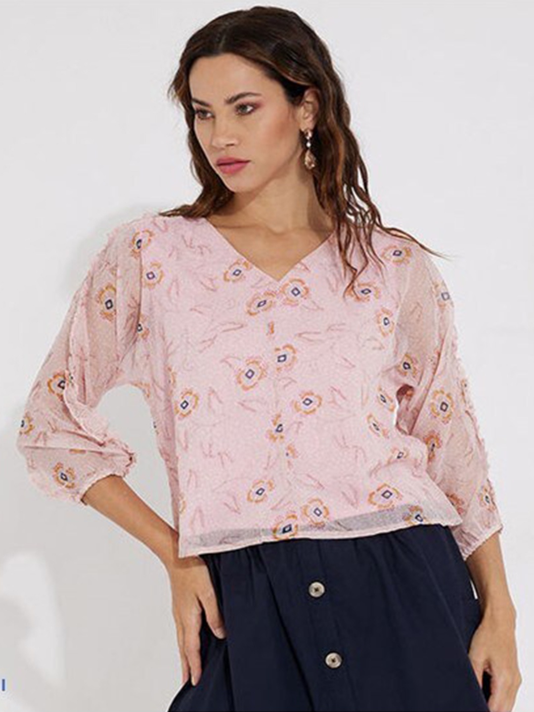 

Aila Floral Printed Cotton Puff Sleeves Top, Pink