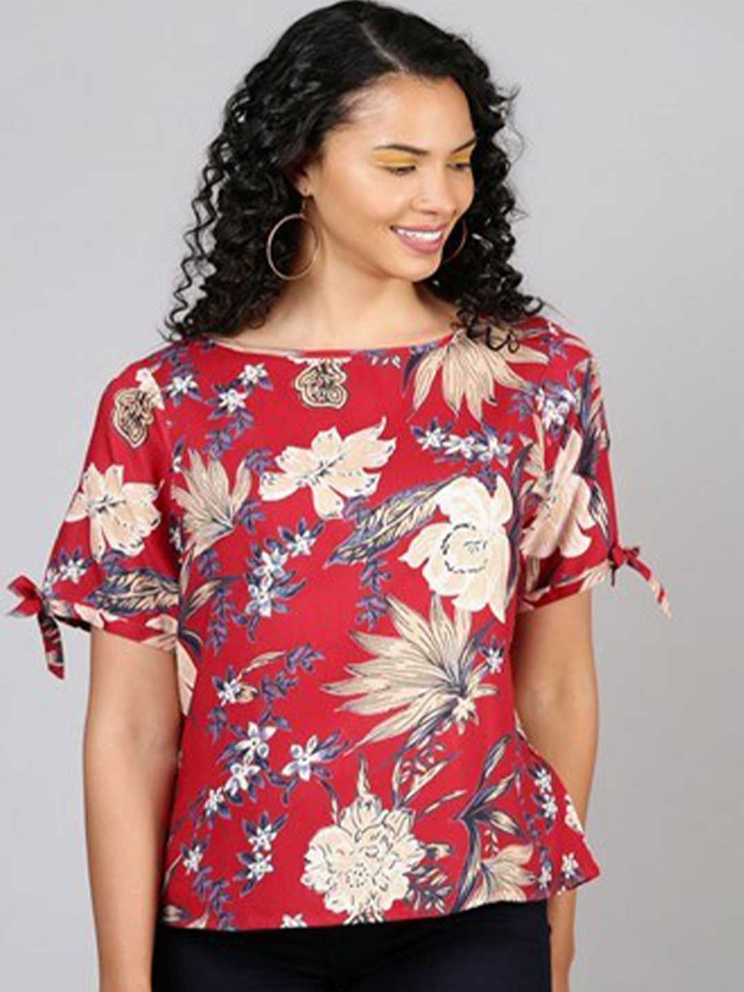 

Aila Floral Printed Top, Burgundy