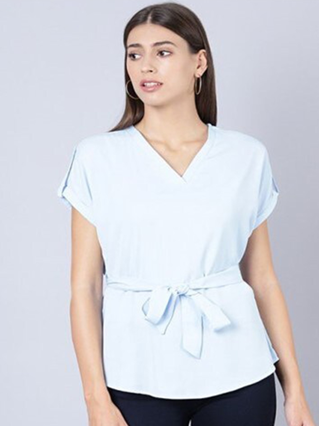 

Aila Tie Ups Cotton Regular Top, Blue