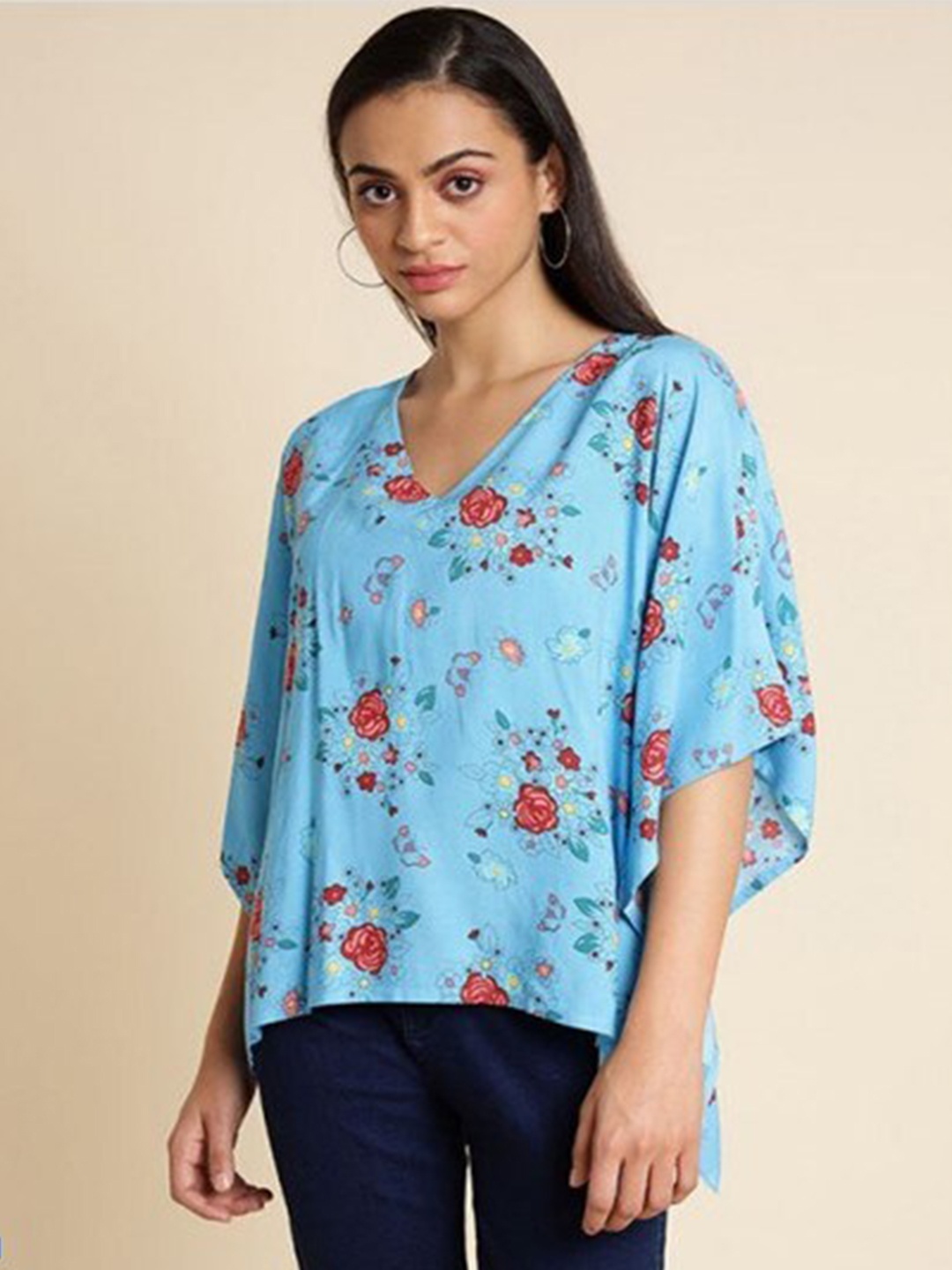 

Aila Floral Printed Kaftan Top, Blue