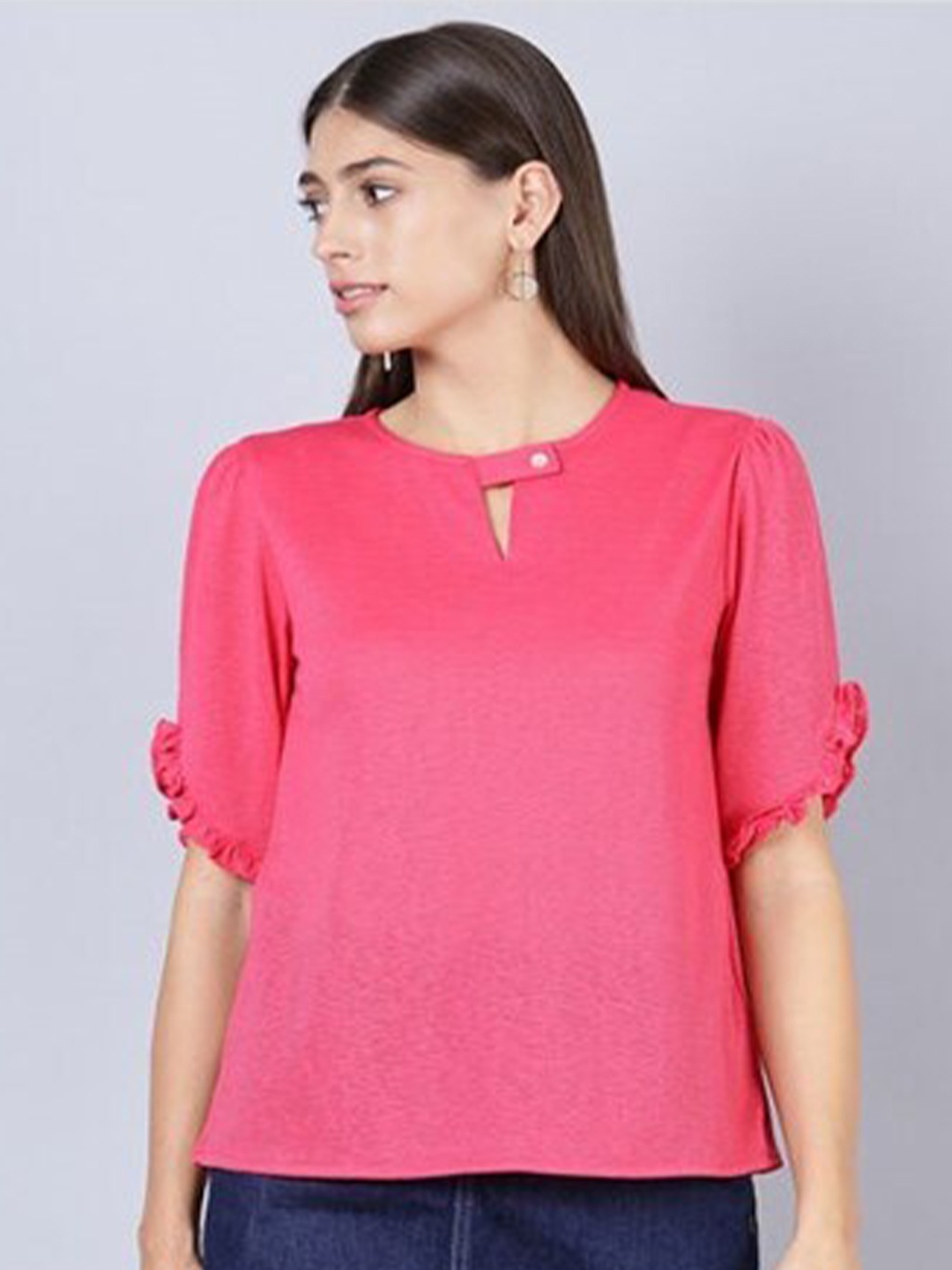 

Aila Keyhole Neck Casual Top, Pink