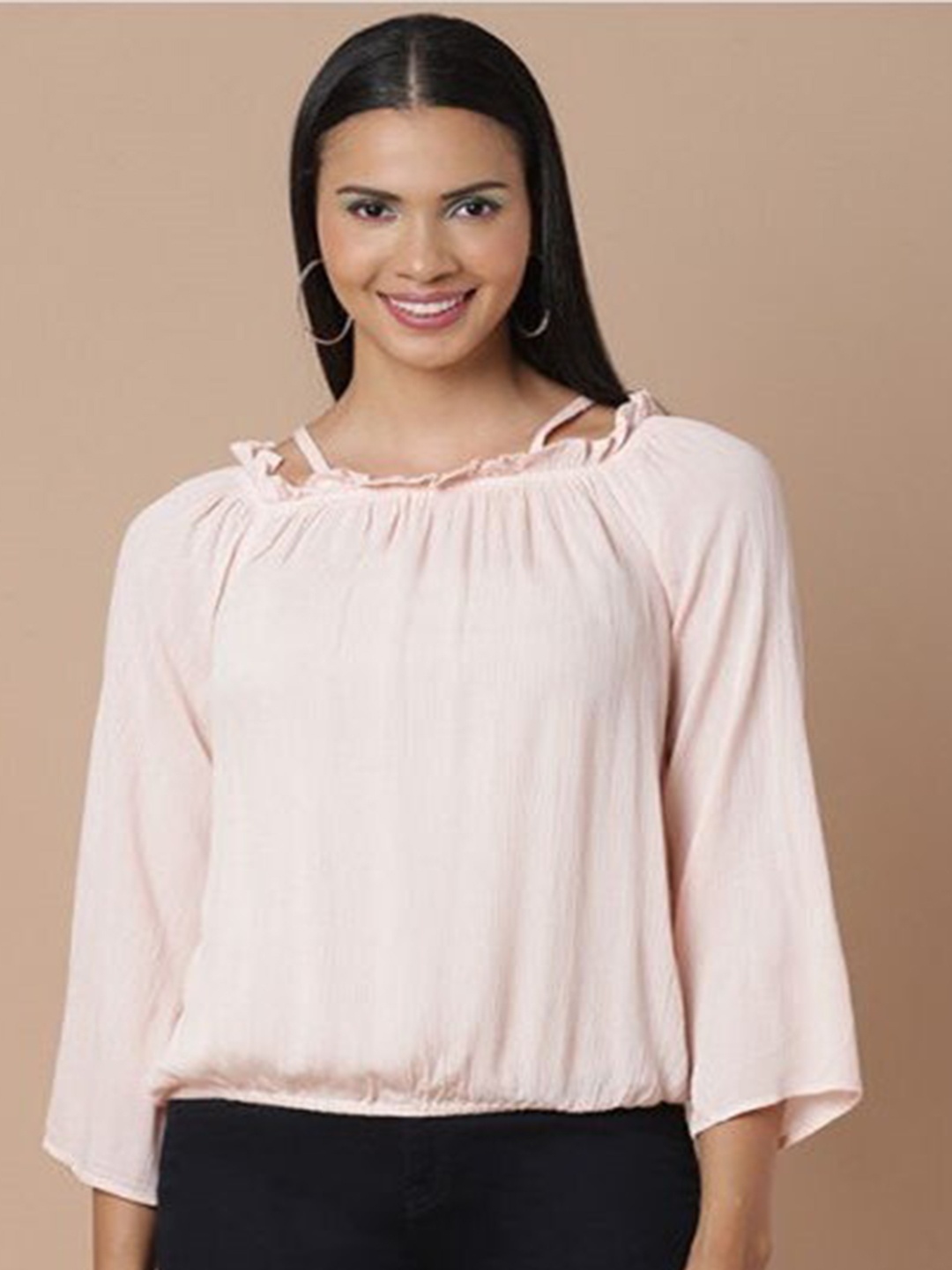 

Aila Round Neck Blouson Top, Pink