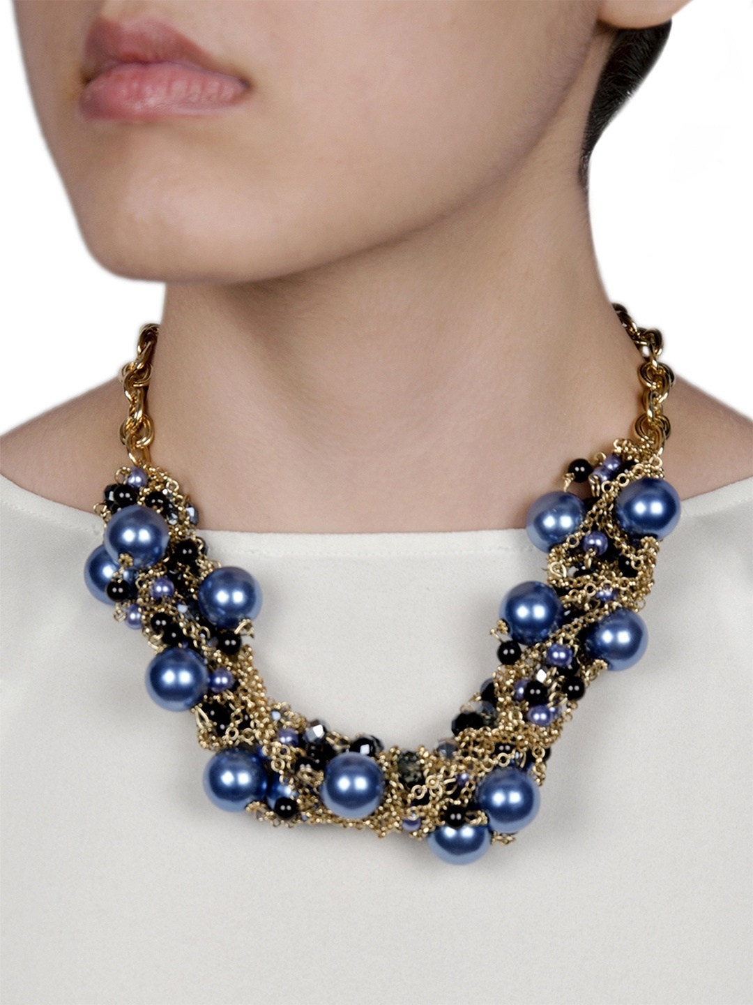 

Rhea Rhodium-Plated Pearls Necklace, Blue