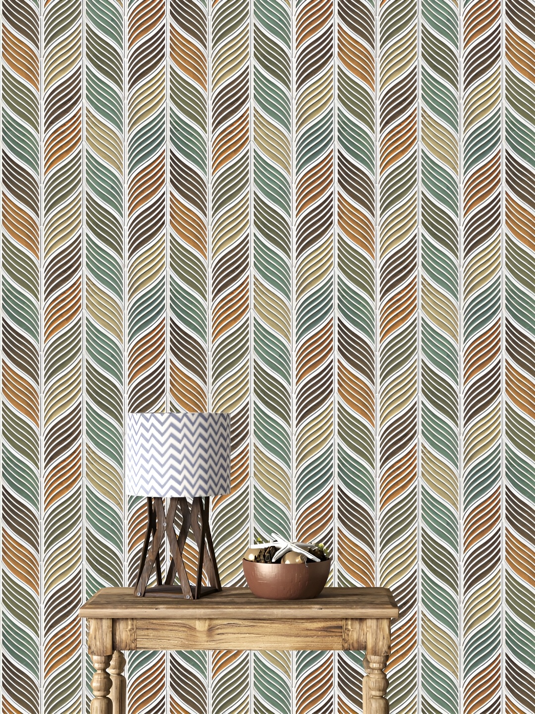 

DWELLSINDIA Blue & Brown Chevron Pattern Self Adhesive Waterproof Removable Wallpaper, Beige