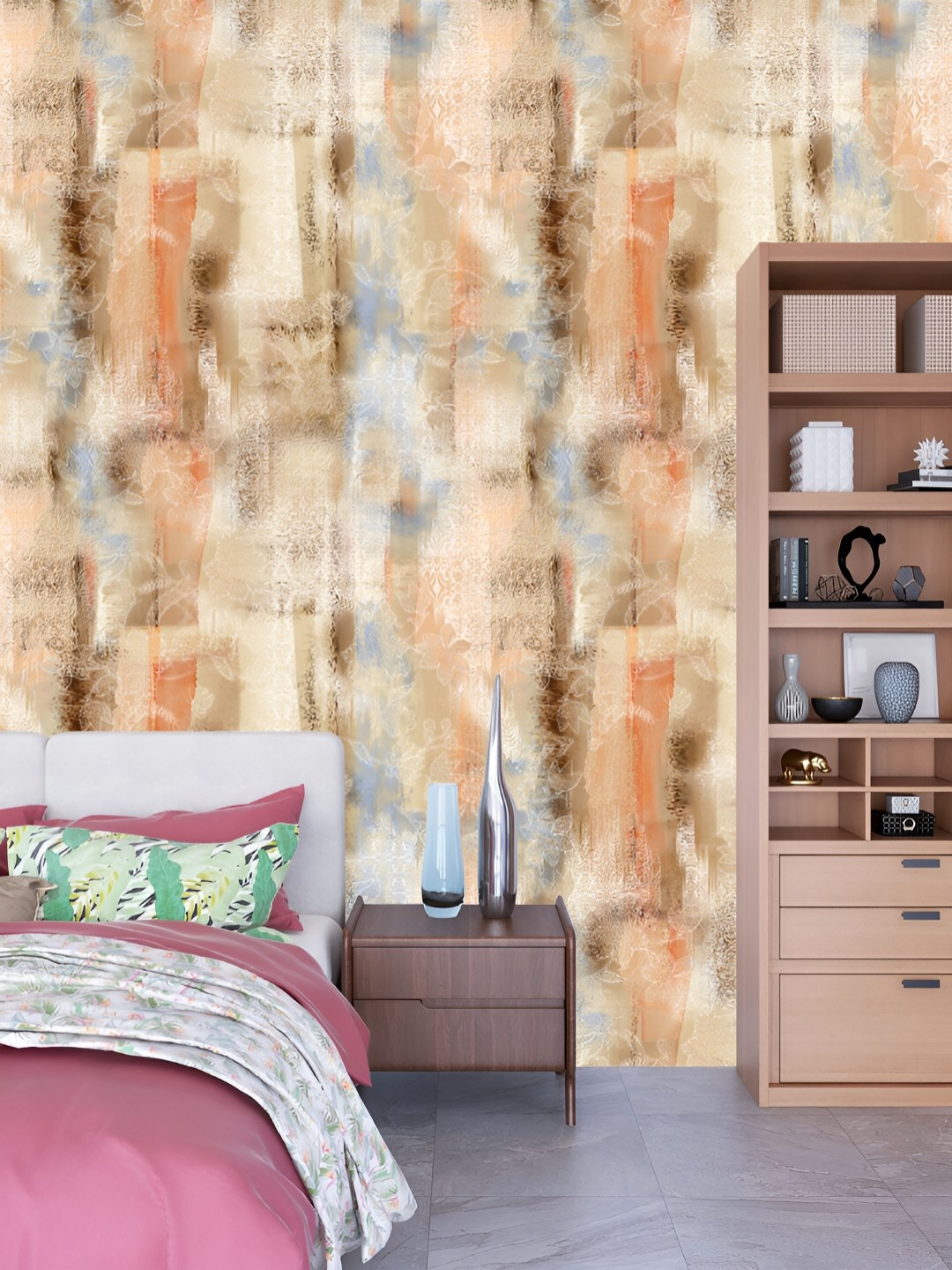 

DWELLSINDIA Beige & Brown Floral Pattern Self Adhesive Waterproof Removable Wallpaper