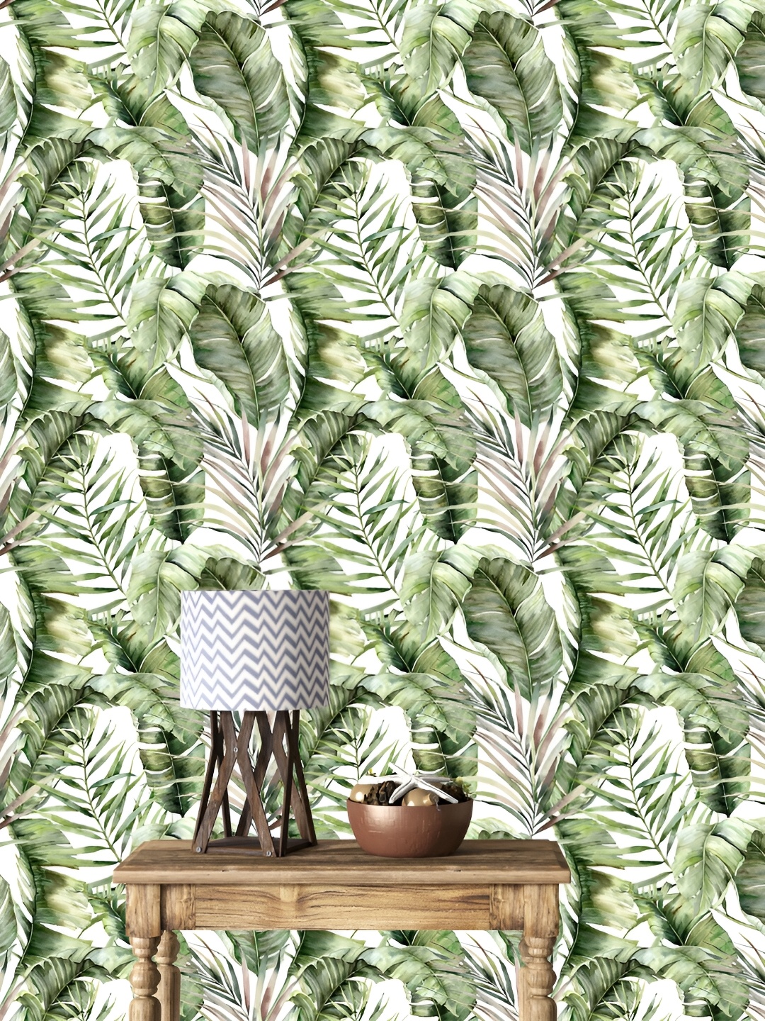 

DWELLSINDIA Green & White Leaves Pattern Self Adhesive Waterproof Removable Wallpaper