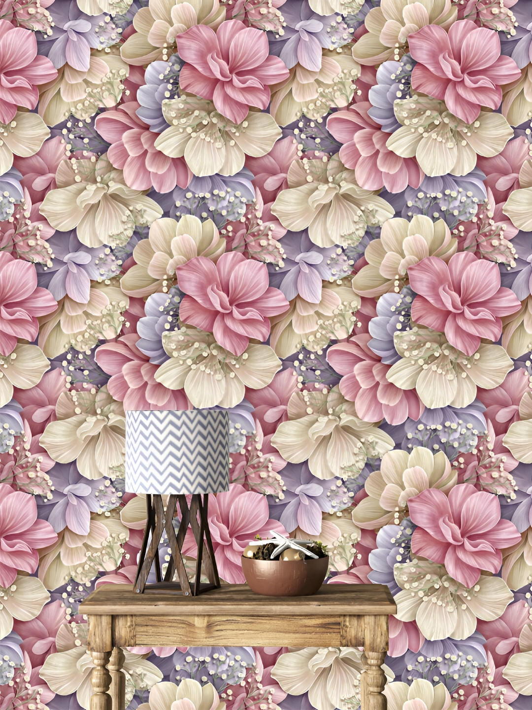 

DWELLSINDIA Pink & Purple Floral Pattern Self Adhesive Waterproof Removable Wallpaper