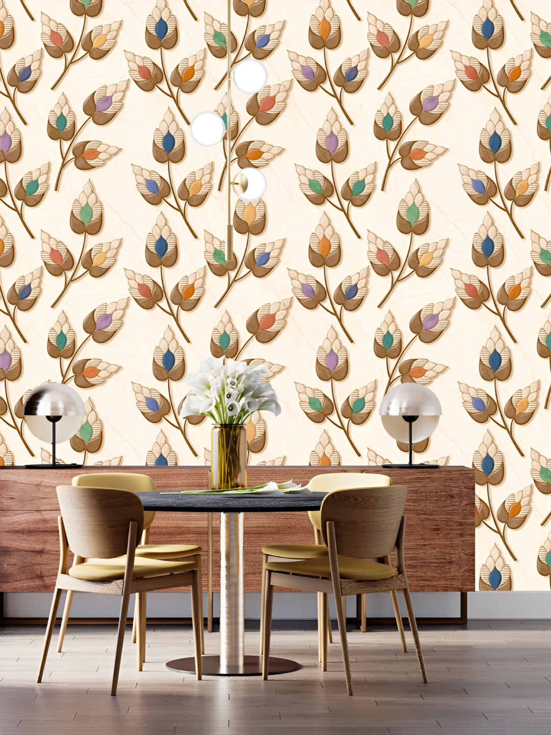 

DWELLSINDIA Beige & Brown Floral Pattern Self Adhesive Waterproof Removable Wallpaper