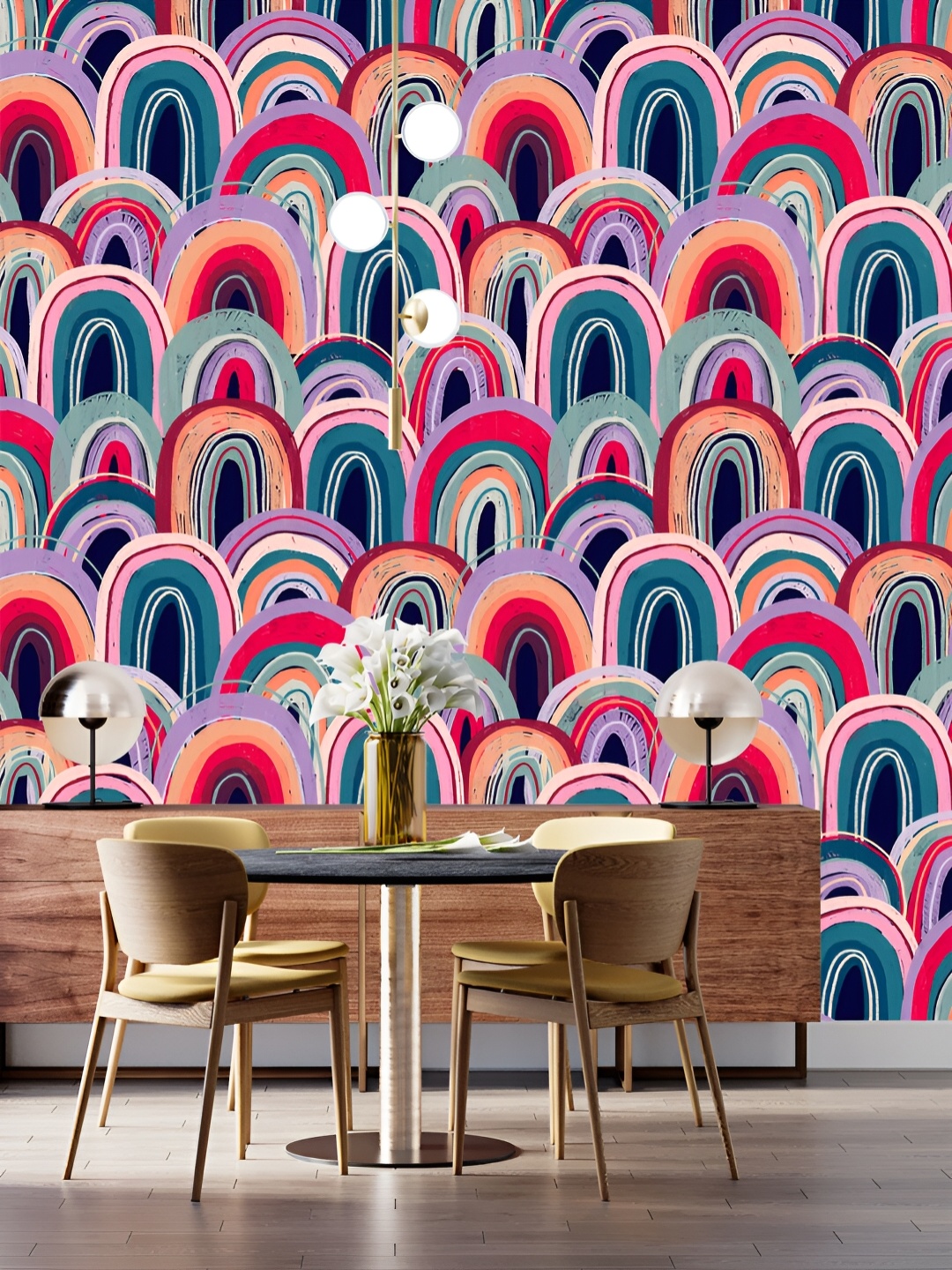 

DWELLSINDIA Pink & Blue Rainbow Pattern Self Adhesive Waterproof Removable Wallpaper