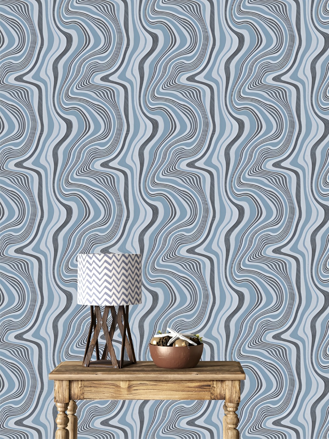 

DWELLSINDIA Blue & Grey Abstract Pattern Self Adhesive Waterproof Removable Wallpaper