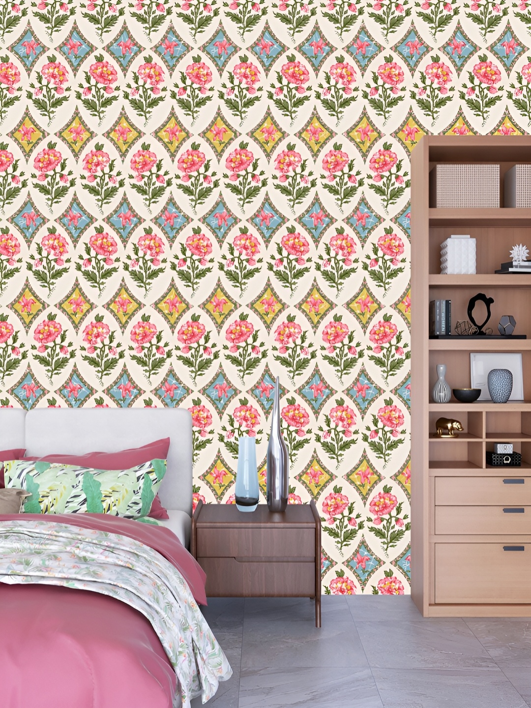 

DWELLSINDIA Pink & White Floral Pattern Self Adhesive Waterproof Removable Wallpaper
