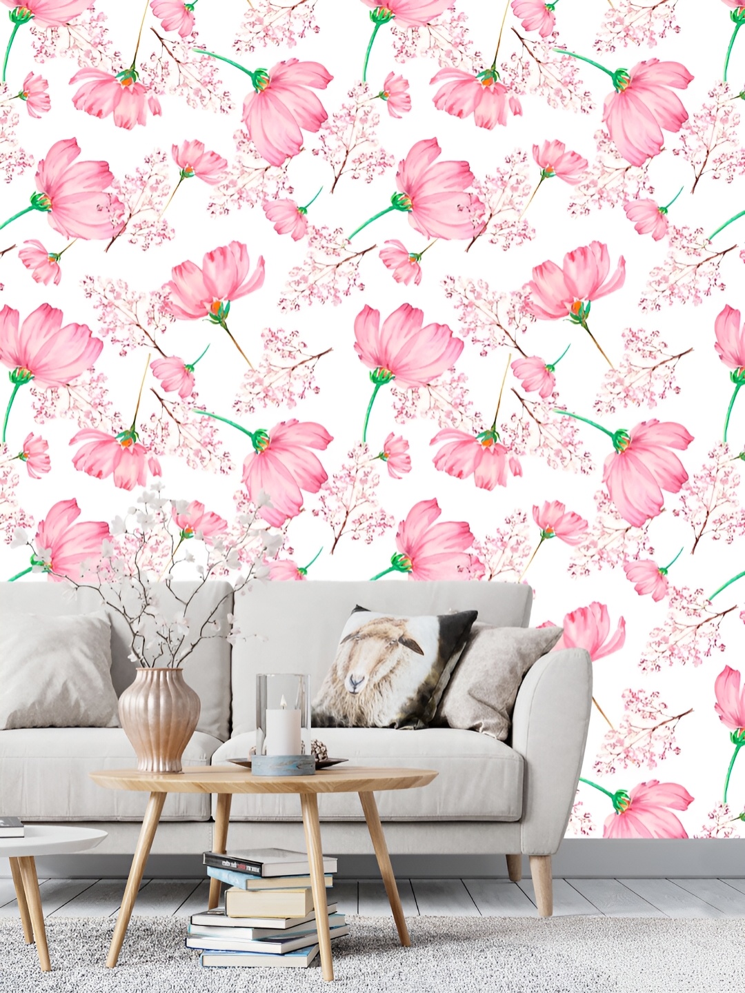 

DWELLSINDIA Pink & White Floral Pattern Self Adhesive Waterproof Removable Wallpaper