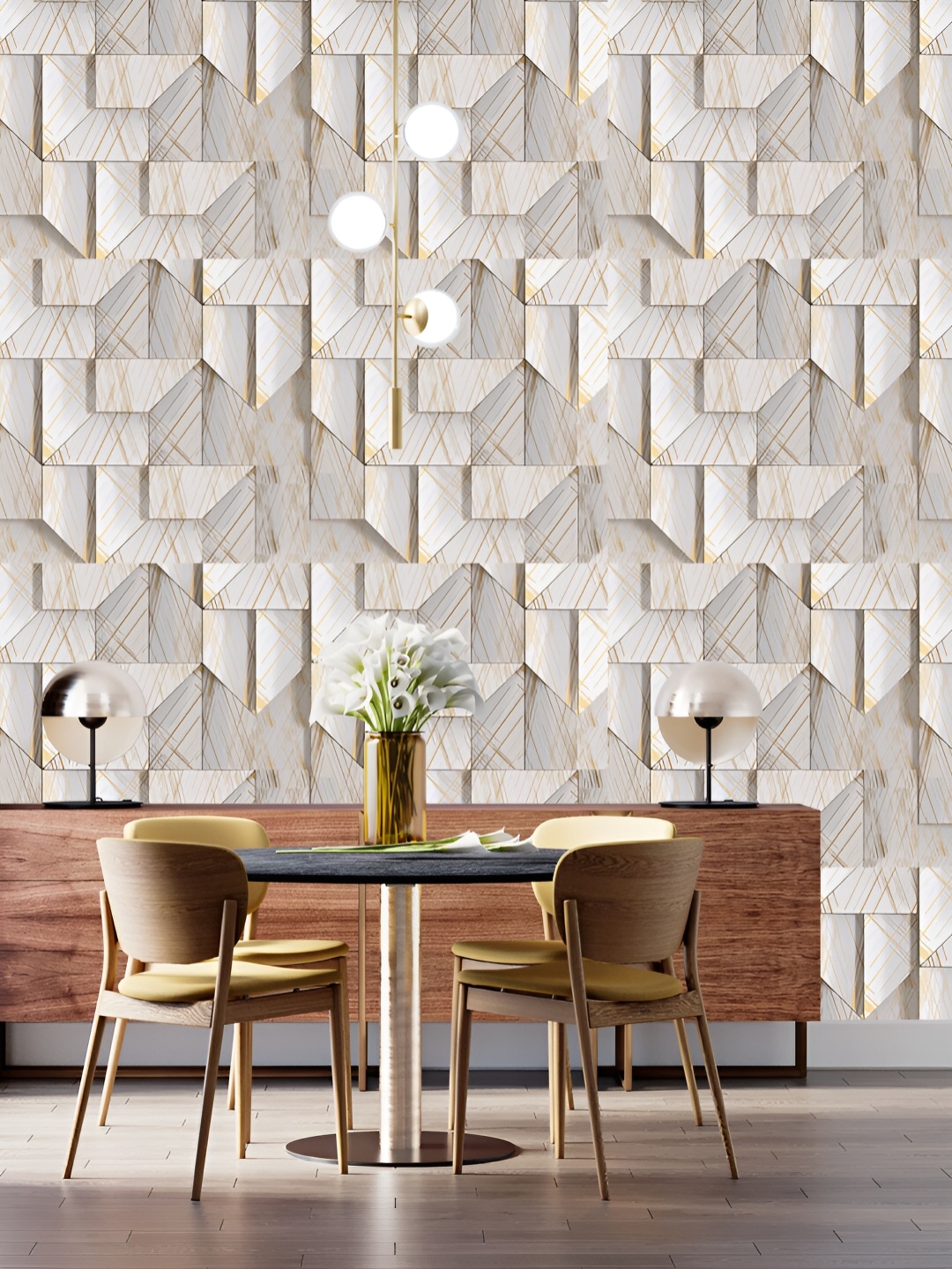 

DWELLSINDIA White & Grey Abstract Pattern Self Adhesive Waterproof Removable Wallpaper