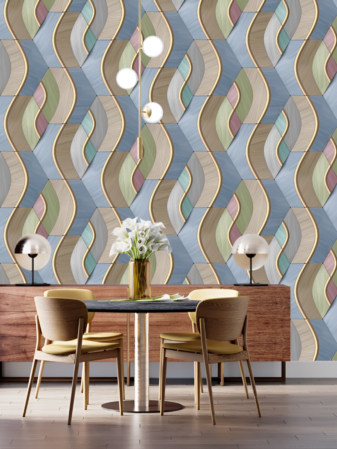 

DWELLSINDIA Blue & Grey Geometric Pattern Self Adhesive Waterproof Removable Wallpaper