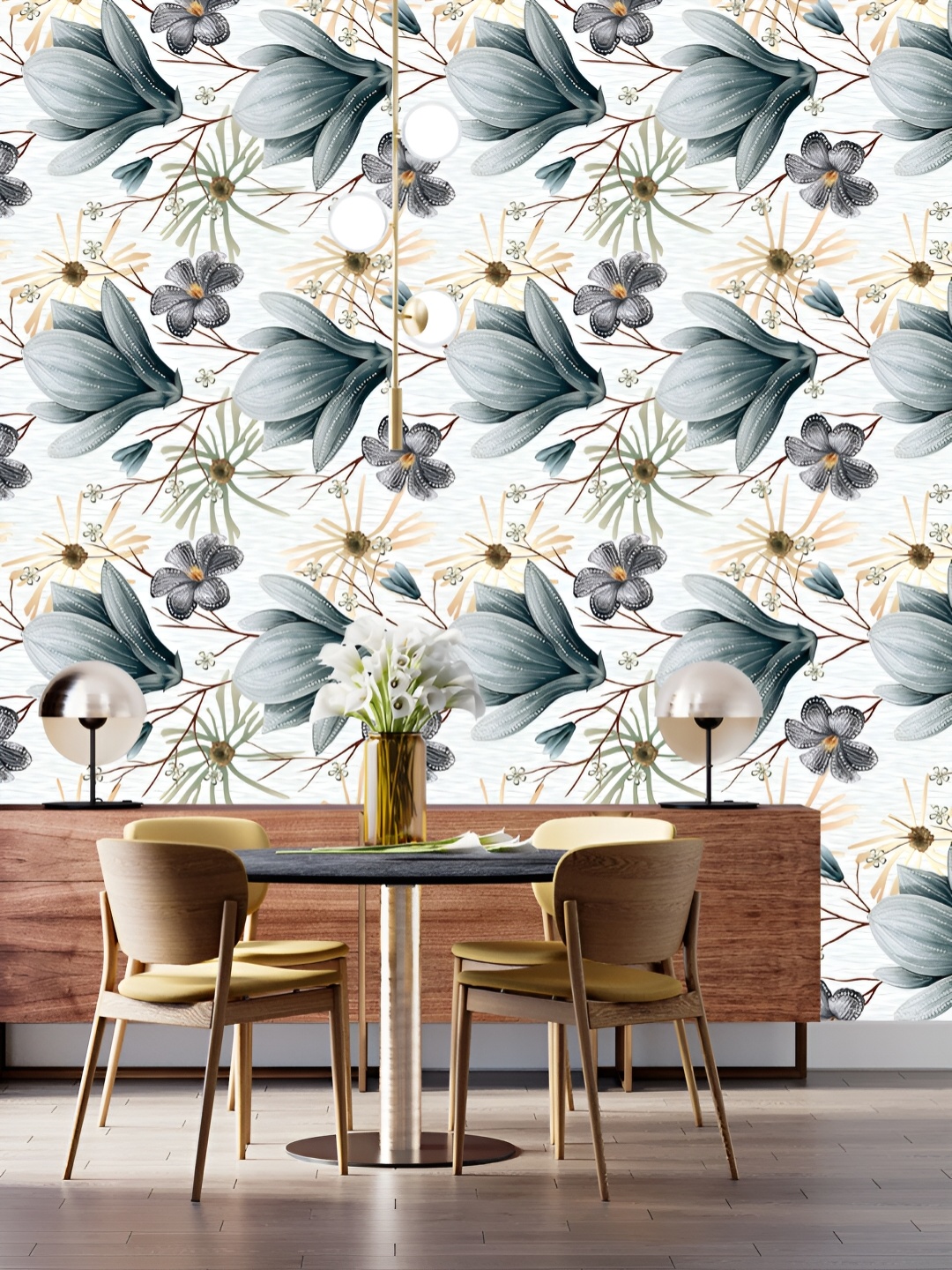 

DWELLSINDIA Blue & Grey Floral Pattern Self Adhesive Waterproof Removable Wallpaper