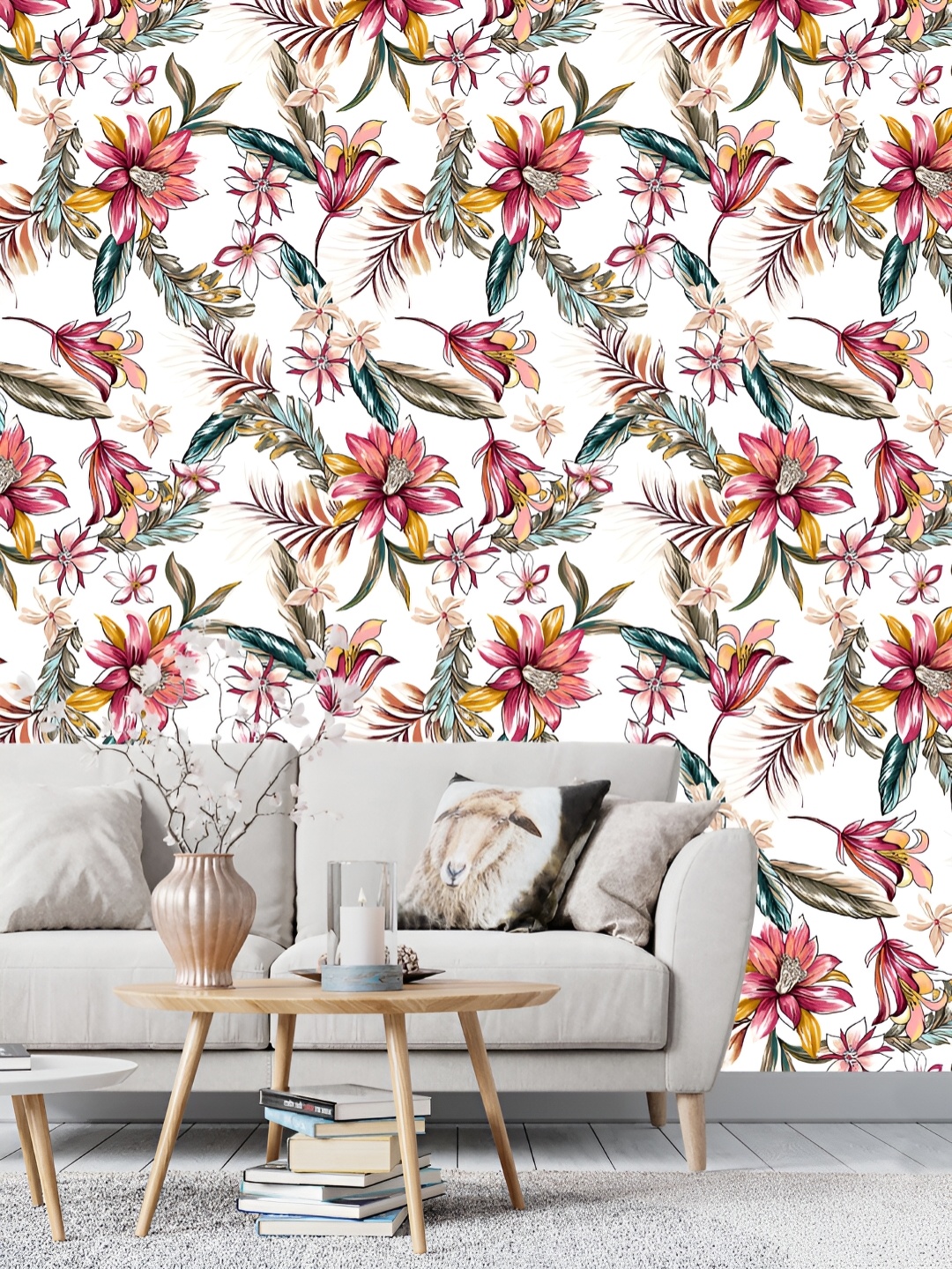 

DWELLSINDIA White & Red Floral Pattern Self Adhesive Waterproof Removable Wallpaper