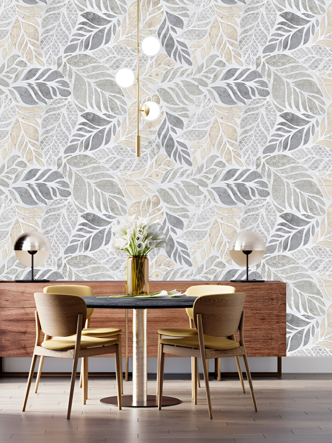 

DWELLSINDIA Grey & Beige Leaves Pattern Self Adhesive Waterproof Removable Wallpaper
