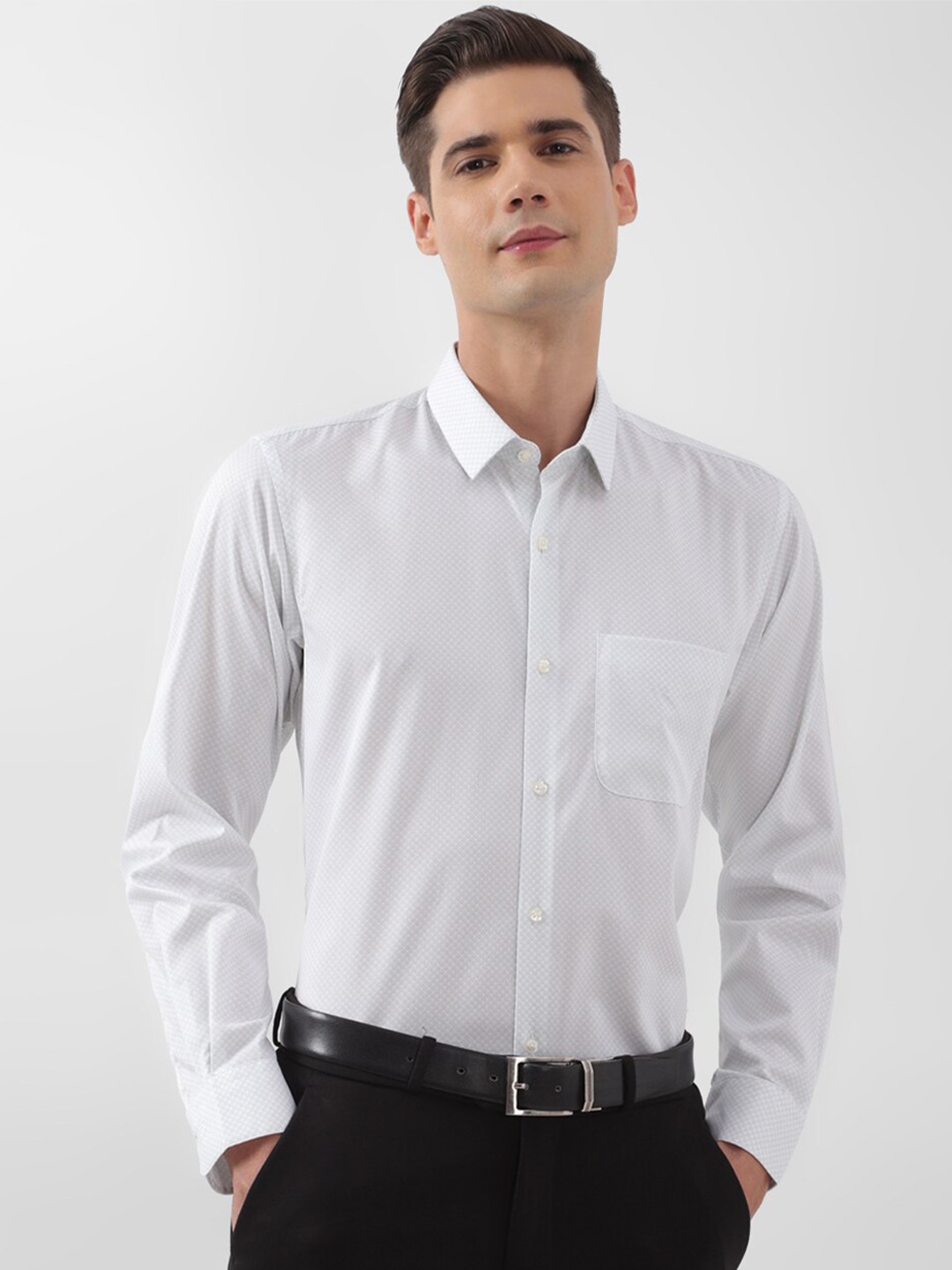 

Peter England Micro Ditsy Printed Spread Collar Long Sleeves Cotton Formal Shirt, White