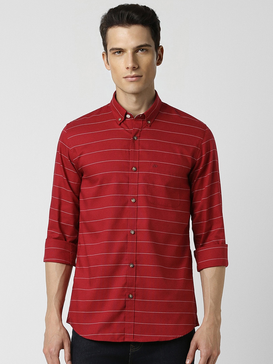 

Peter England Casuals Men Red Slim Fit Striped Casual Shirt