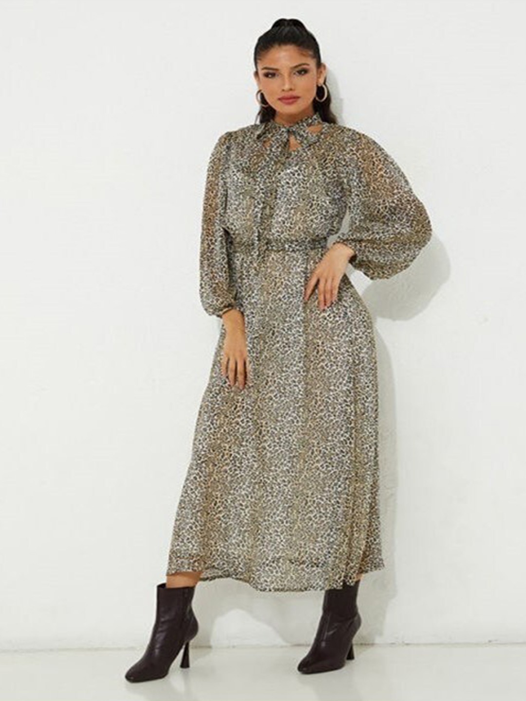 

Aila Animal Printed Fit & Flare Midi Dress, Brown