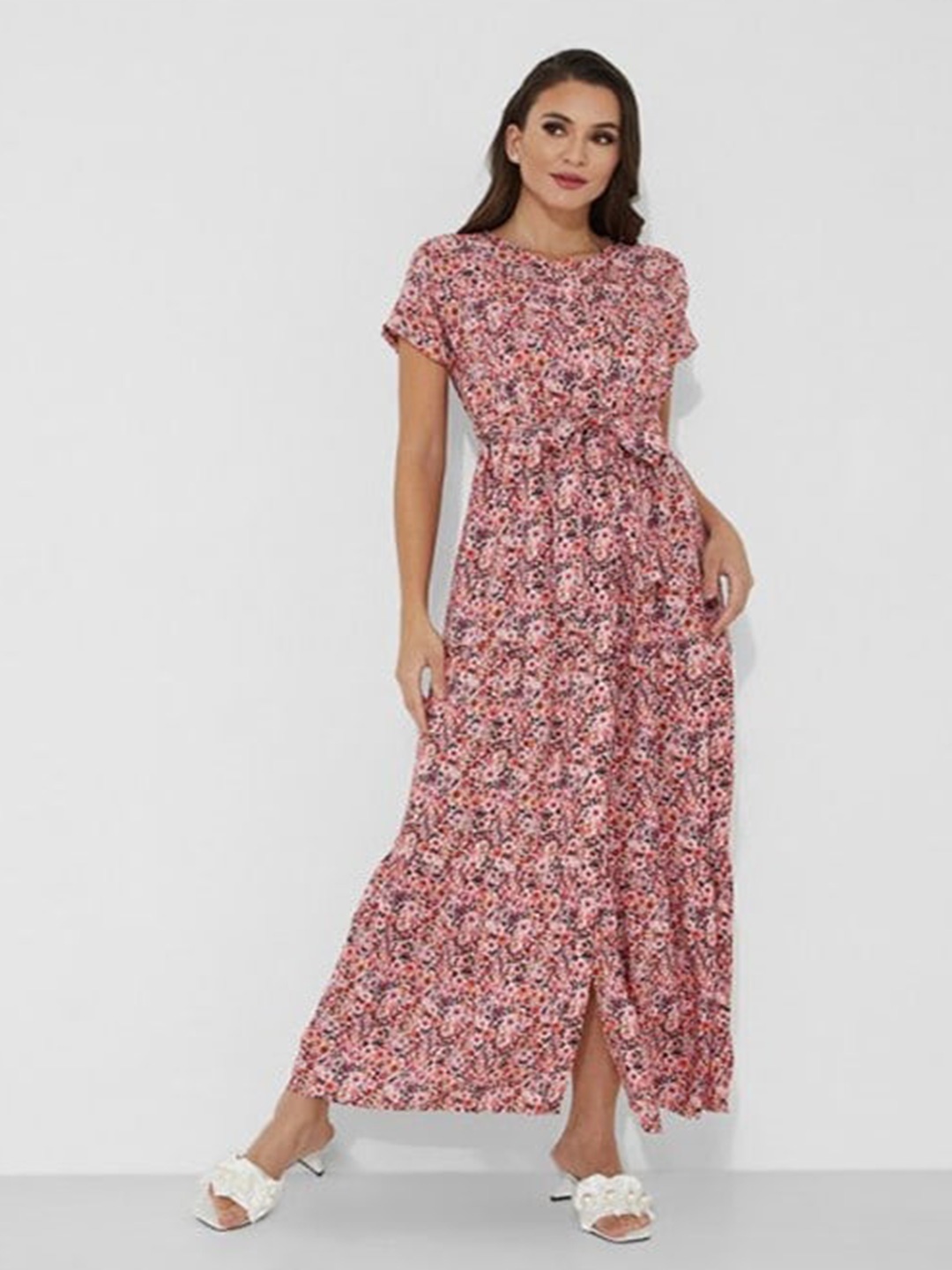 

Aila Floral Printed A-Line Maxi Dress, Pink