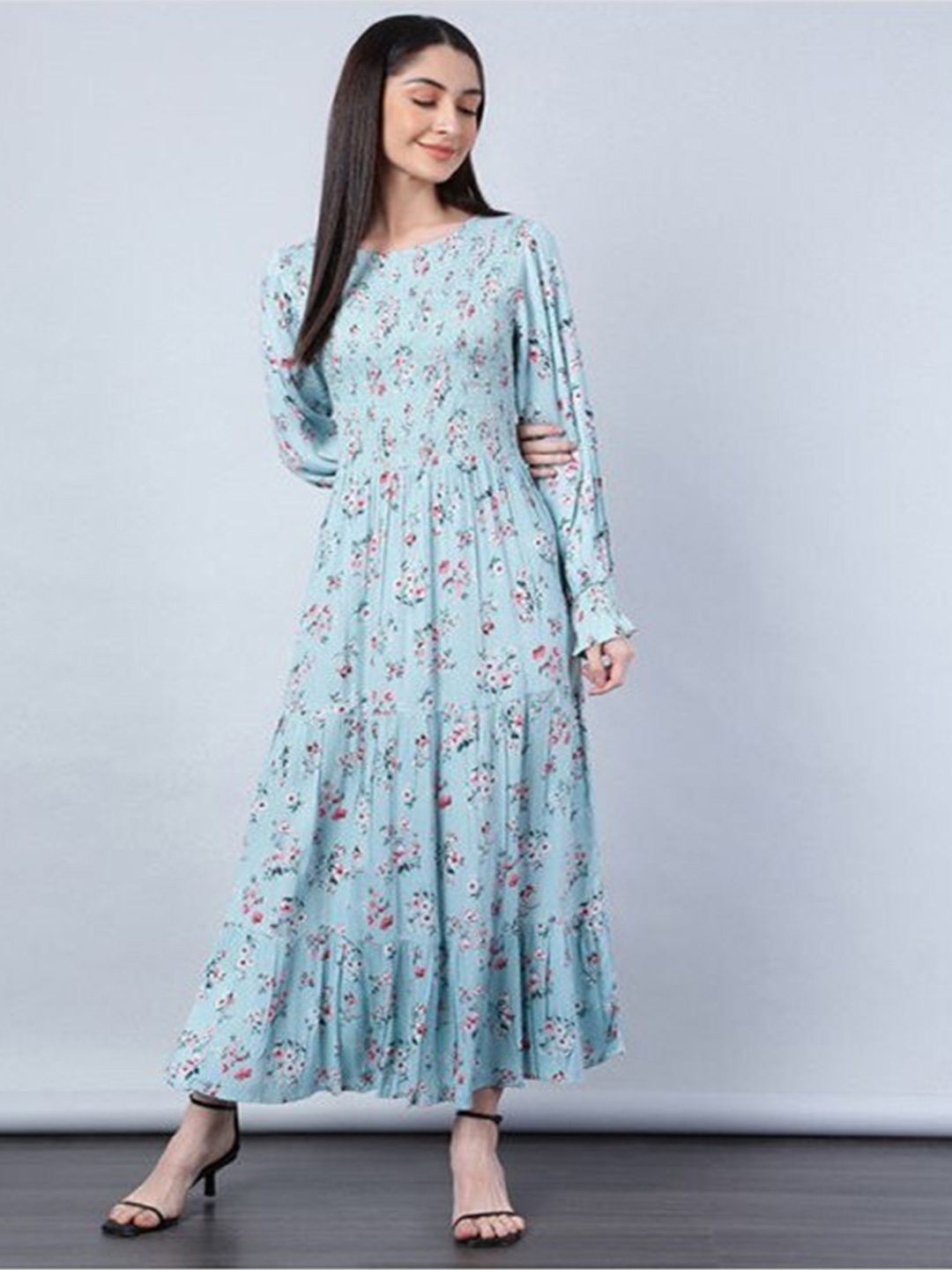 

Aila Floral Printed A-Line Dress, Blue