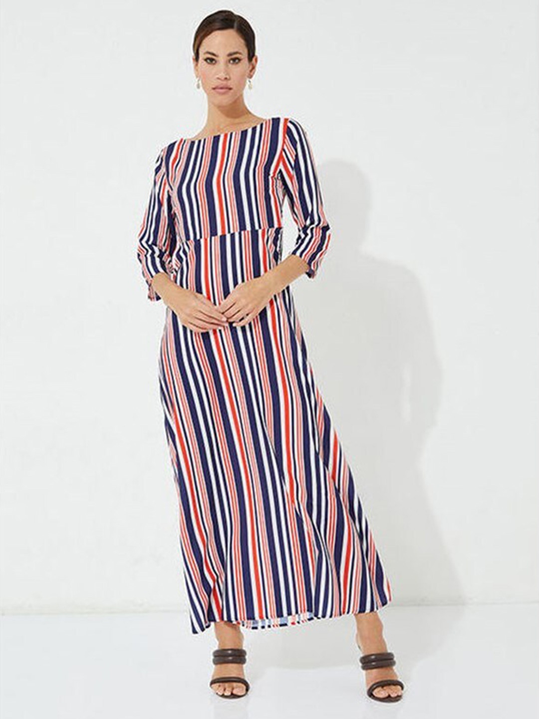 

Aila Striped Boat Neck Sheath Dress, White