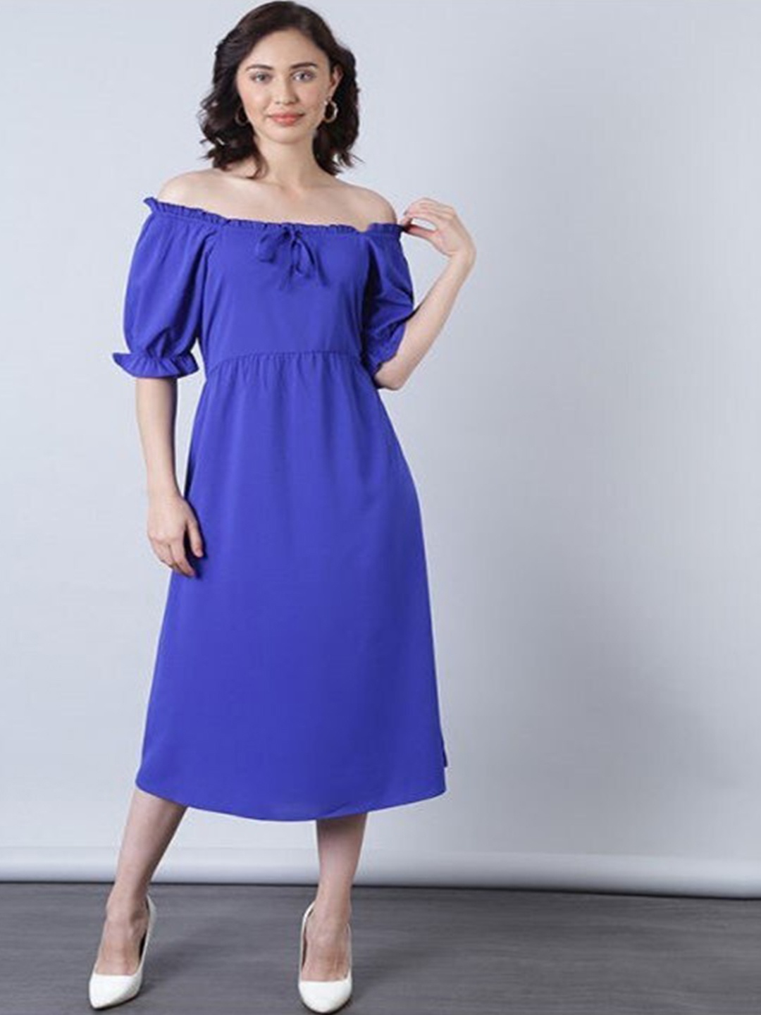 

Aila Off-Shoulder A-Line Midi Dress, Navy blue