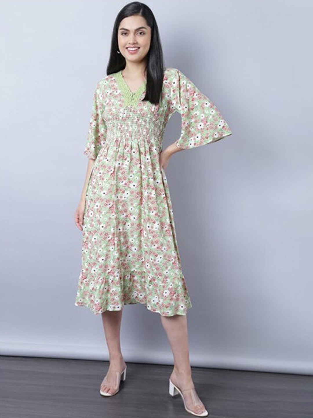 

Aila Floral Print Fit And Flare Midi Dress, Green