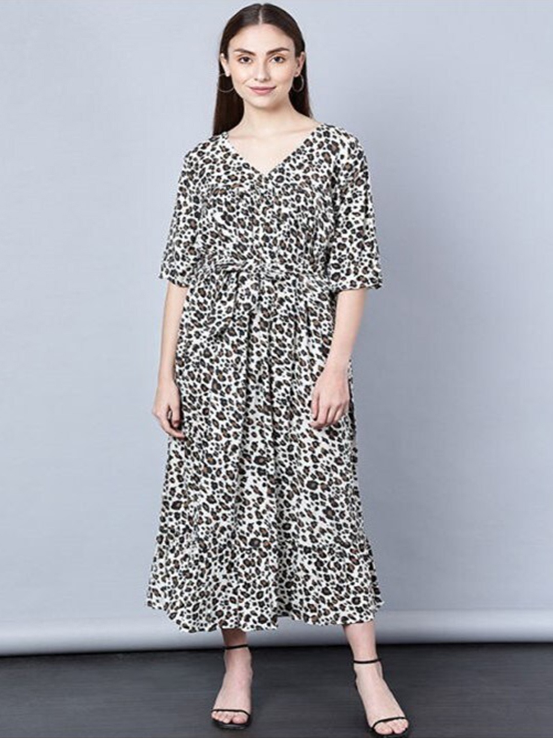 

Aila Animal Printed Fit And Flare Midi Dress, White