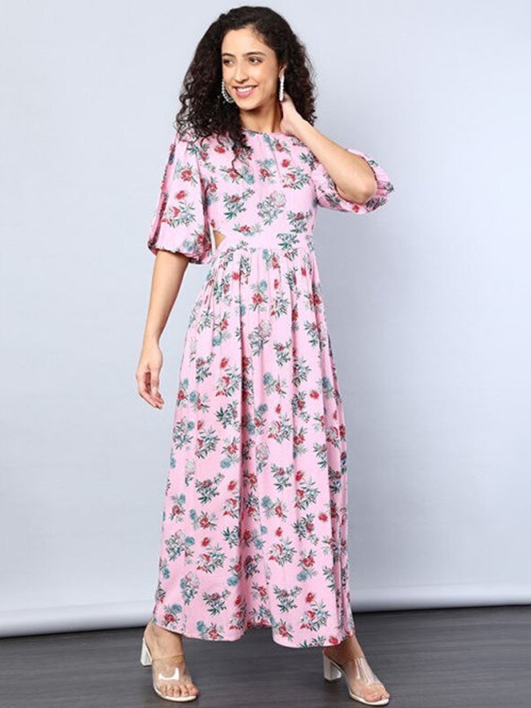 

Aila Floral Printed Cut-out Detail A-Line Maxi Dress, Pink