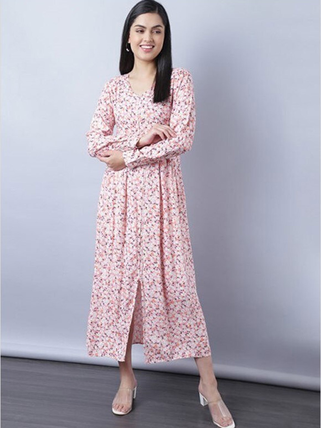 

Aila Floral Printed Fit and Flare Midi Dress, Pink