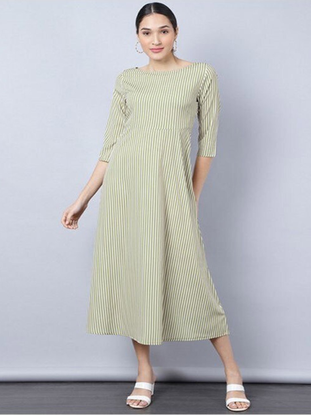 

Aila Striped A-Line Dress, Green