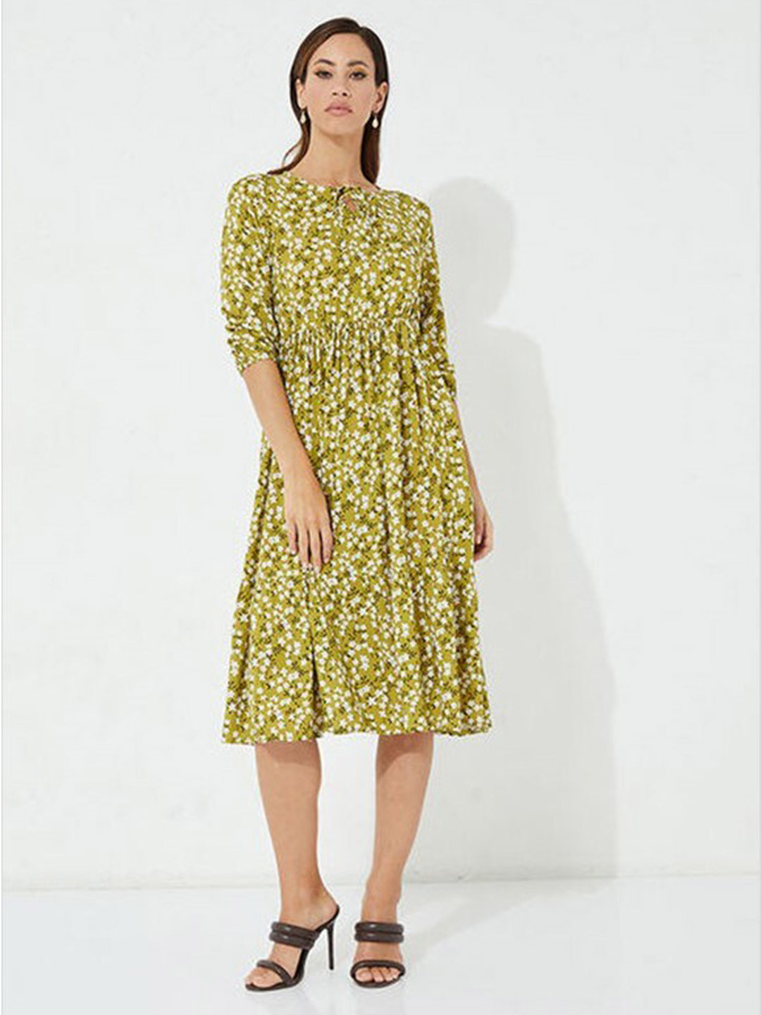 

Aila Floral Printed Cotton Fit & Flare Dress, Green