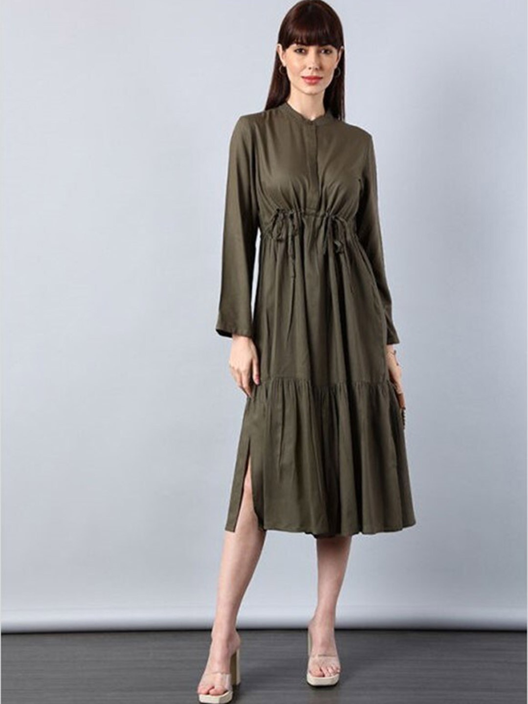 

Aila Tie Ups Cotton A Line Dress, Olive