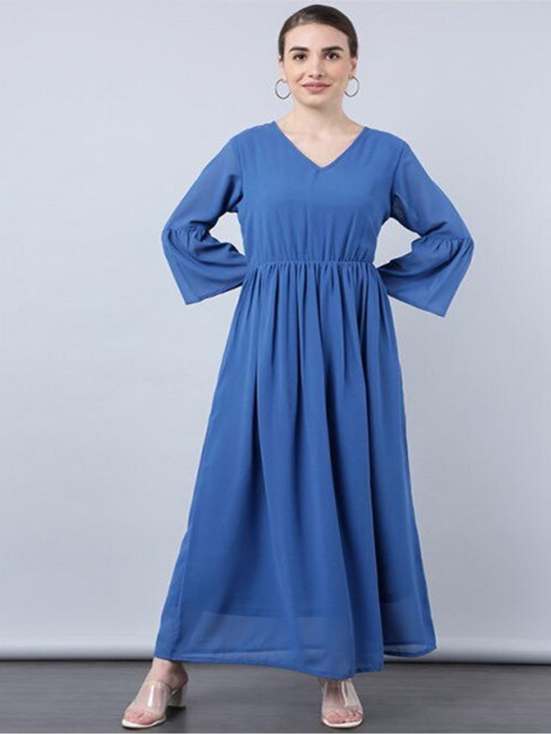 

Aila V-Neck Bell Sleeve Gathered Maxi Dress, Blue