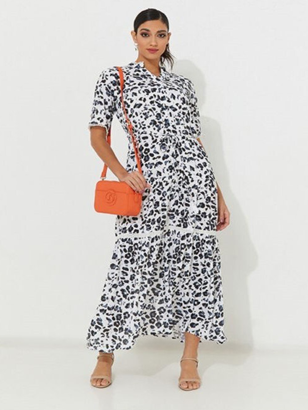 

Aila Animal Printed Cotton A-Line Dress, White