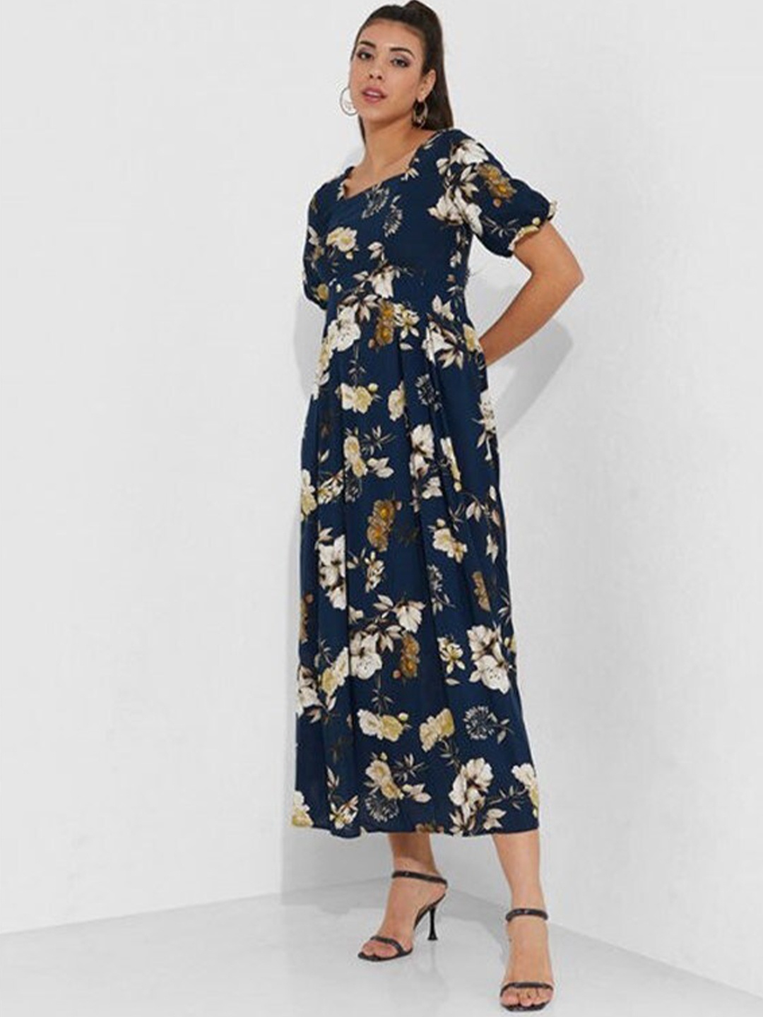 

Aila Floral Printed Puff Sleeves Maxi Dress, Blue