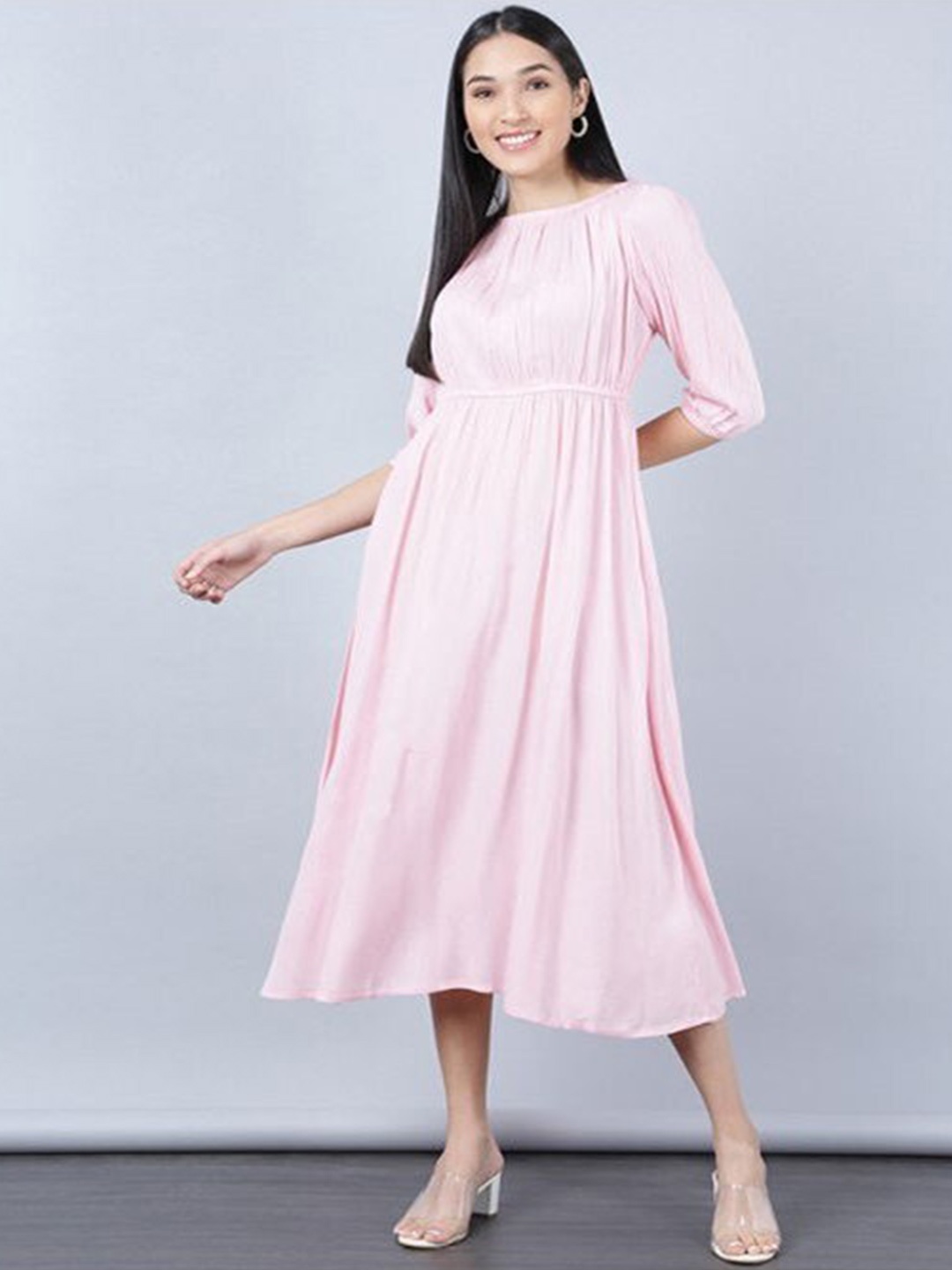 

Aila Round Neck Fit & Flare Midi Dress, Pink