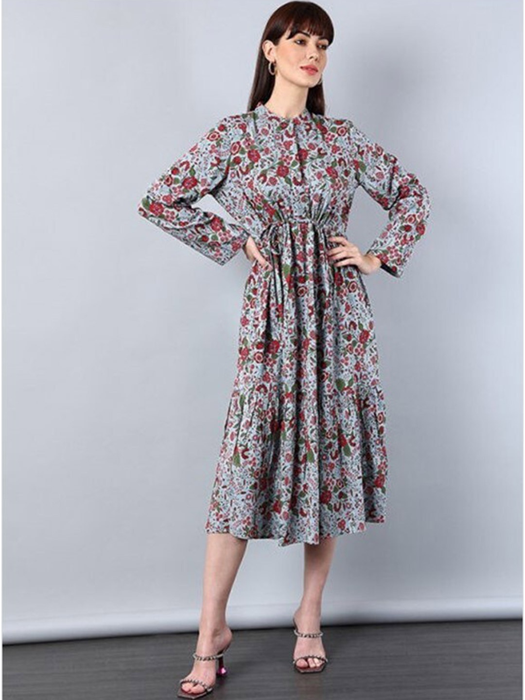 

Aila Floral Printed A-Line Midi Dress, Grey
