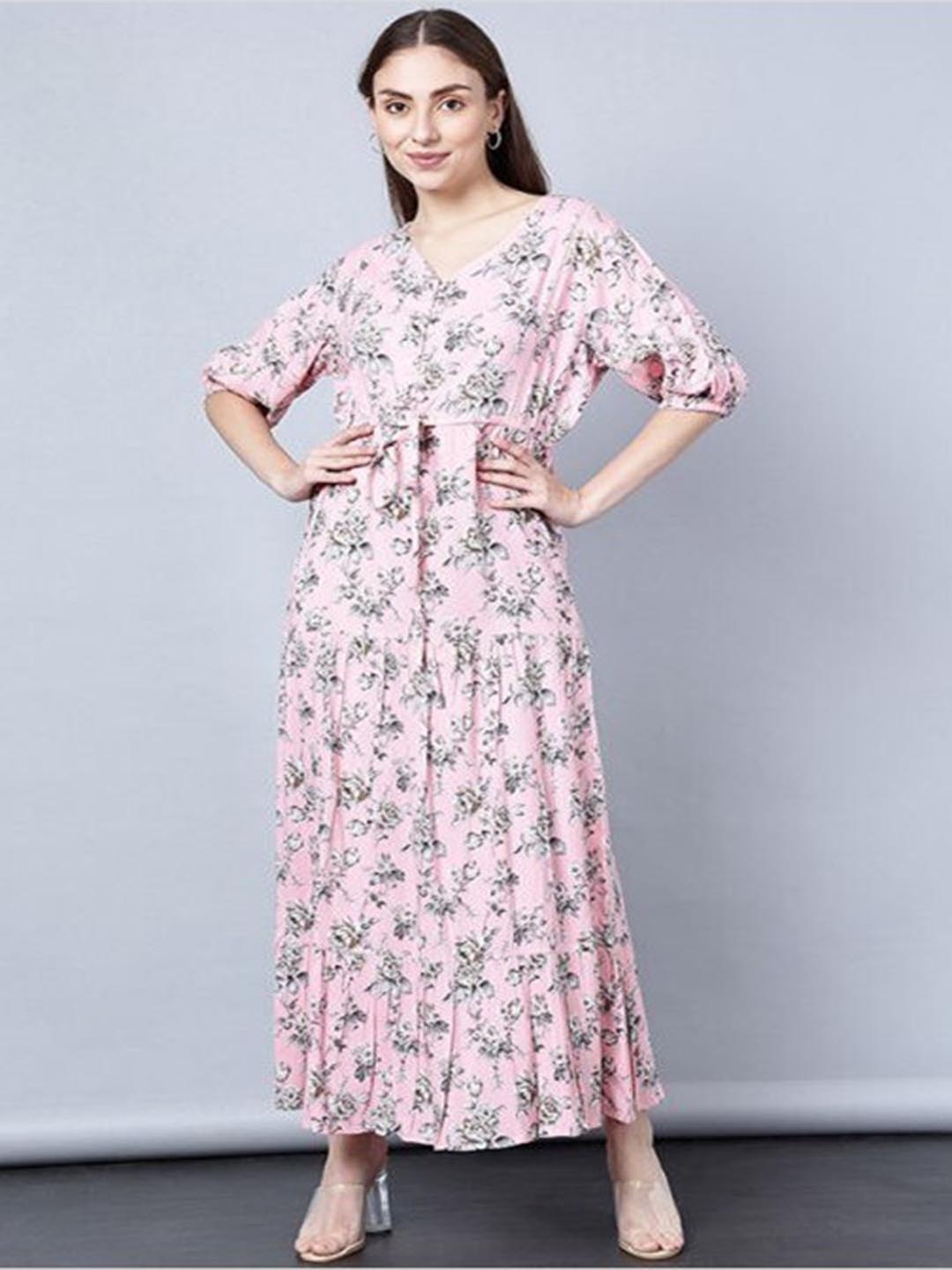 

Aila Floral Printed V-Neck Fit & Flare Midi Dress, Pink