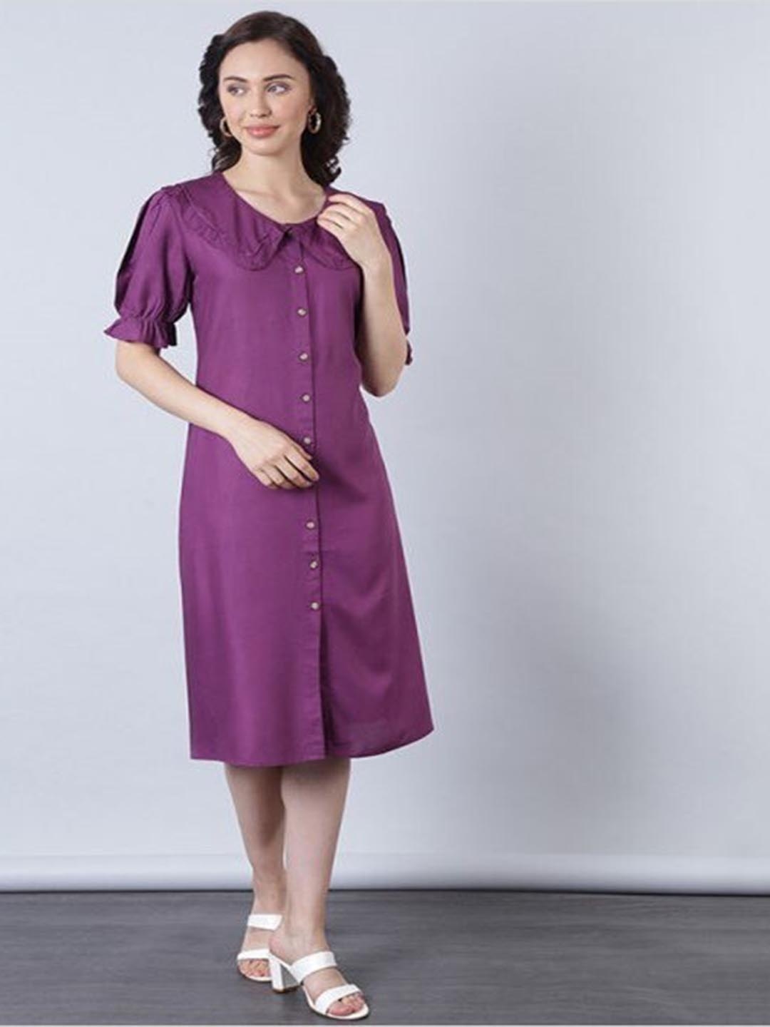 

Aila Peter Pan Collar Puff Sleeves A-Line Dress, Magenta