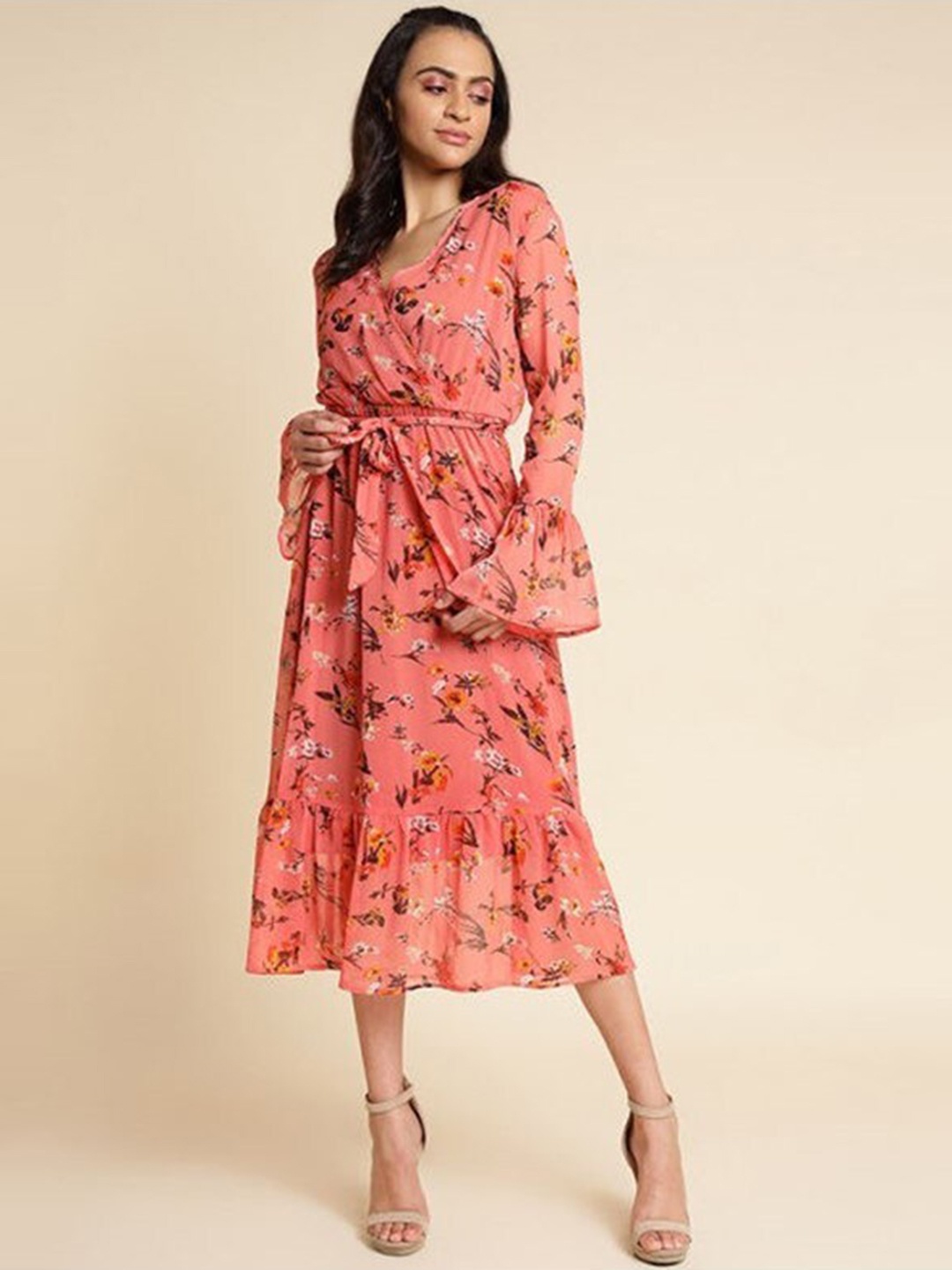 

Aila Floral Printed V-Neck Opaque Wrap Dress, Multi