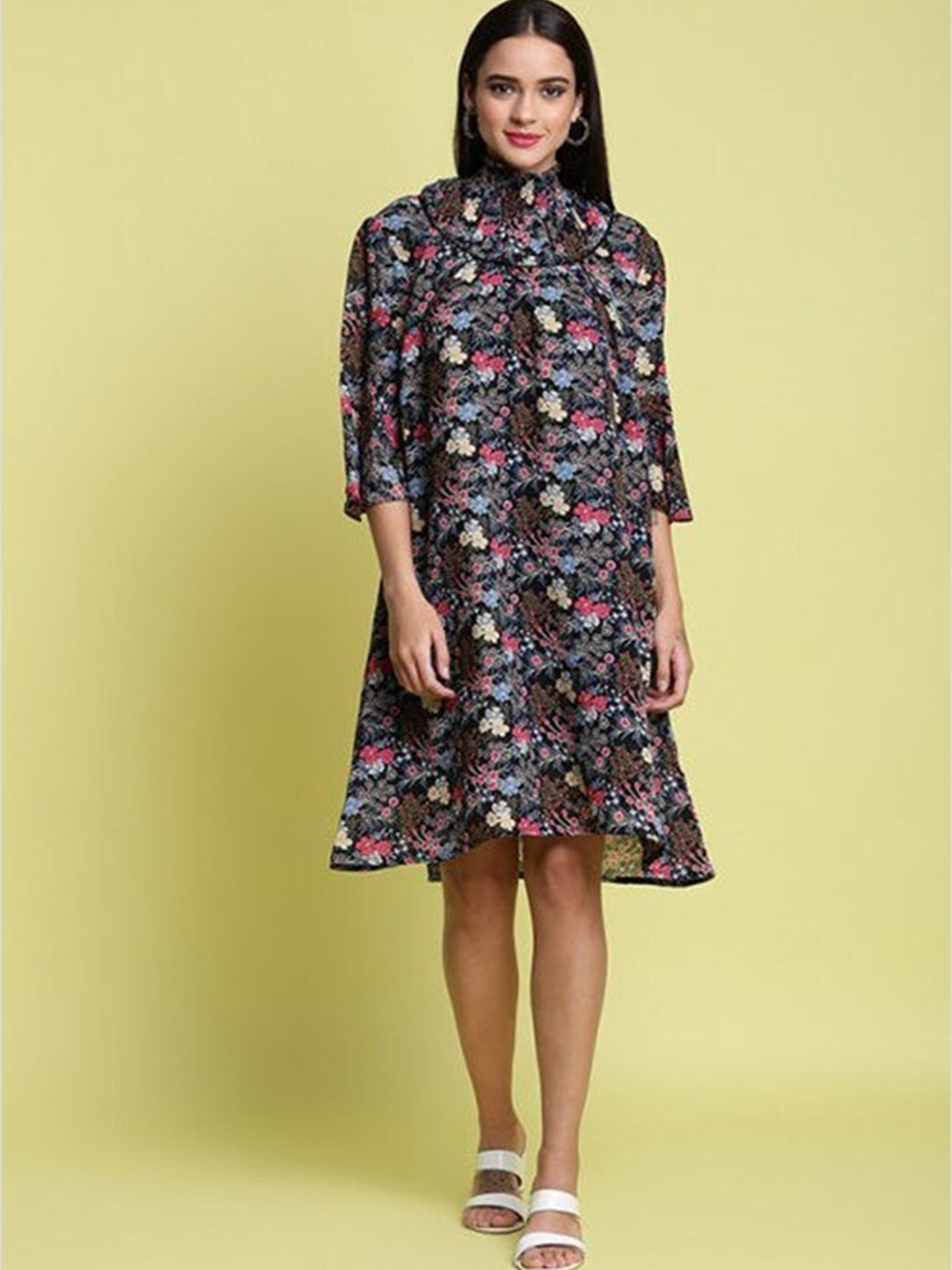 

Aila Floral High Neck Above Knee A-Line Dress, Navy blue